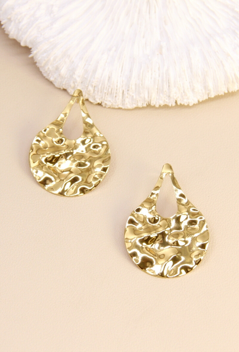 Großhändler Bellissima - Hämmerte Tropfenohrringe - Golden Edelstahl