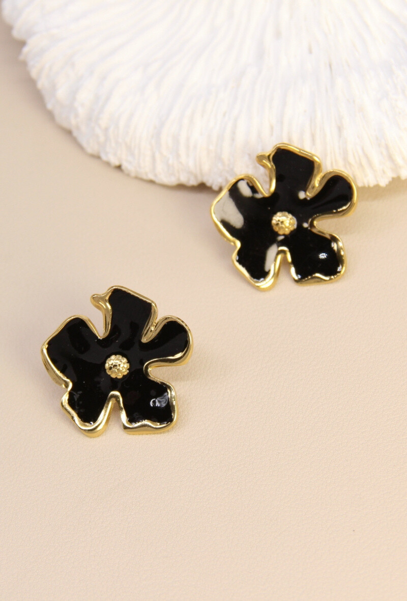 Grossiste Bellissima - Boucles d’oreilles fleur émaillée – Design organique
