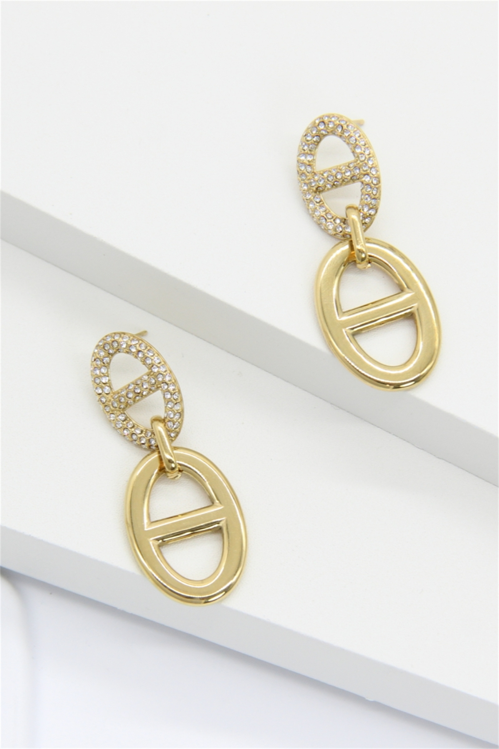 Grossiste Bellissima - Boucles d’Oreilles Maille Marine Strass Doré – Acier Inoxydable Élégant e