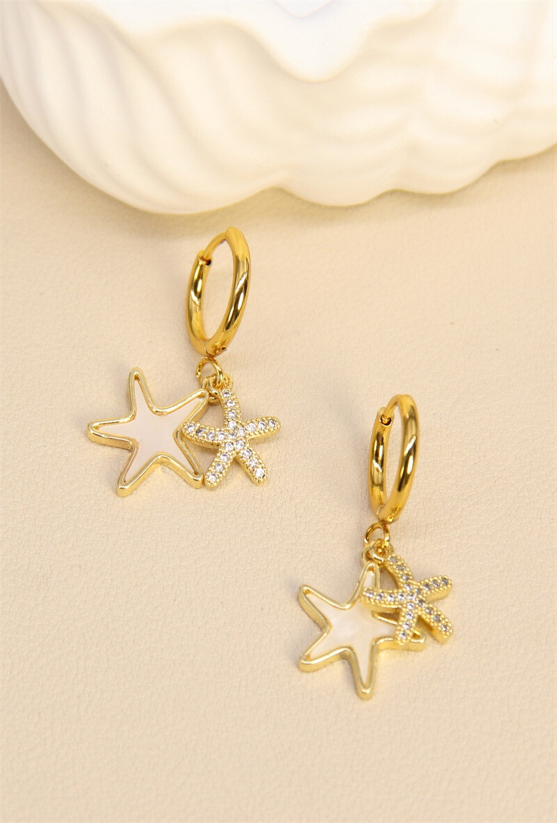 Grossiste Bellissima - Boucles d'oreilles étoile de mer ornées de strass en acier inoxydable