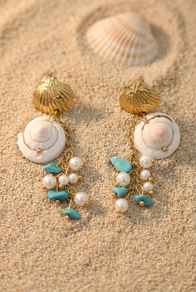 Grossiste Bellissima - Boucles d’Oreilles Coquillage Pierre Acier Inoxydable – Charme Marin Élégant
