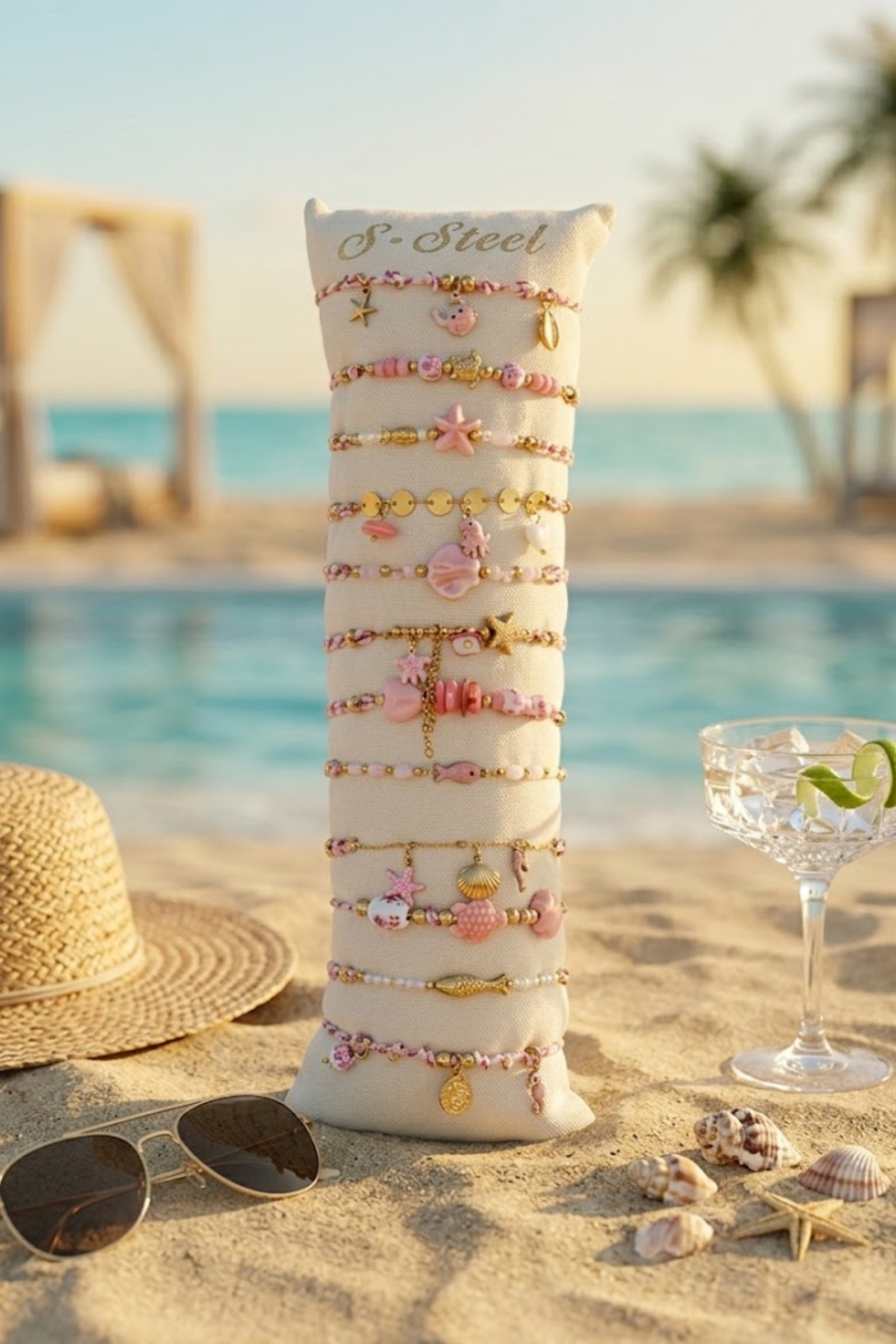 Mayorista Bellissima - Lote de 12 Pulseras Náuticas Rosa Blush – Boho Chic & Expositor Gratis