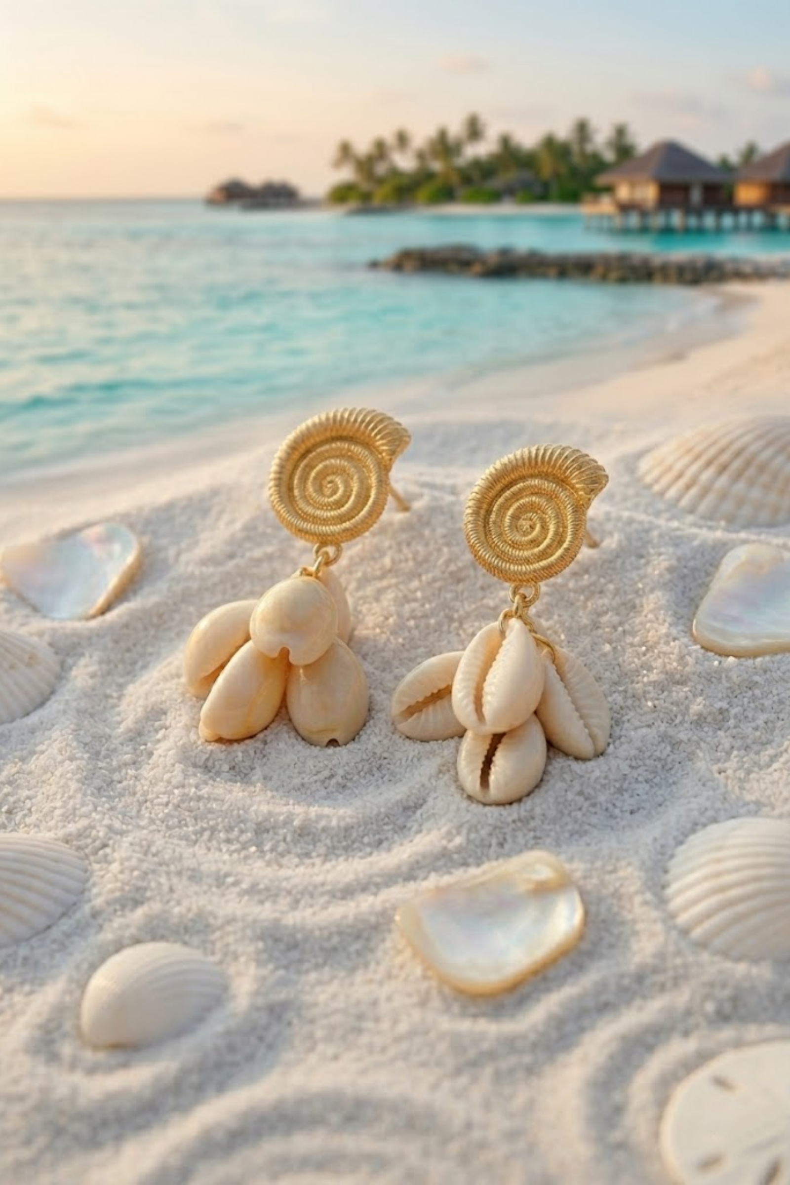 Mayorista Bellissima - Pendientes de Conchas Boho Chic – Acero Inoxidable Dorado