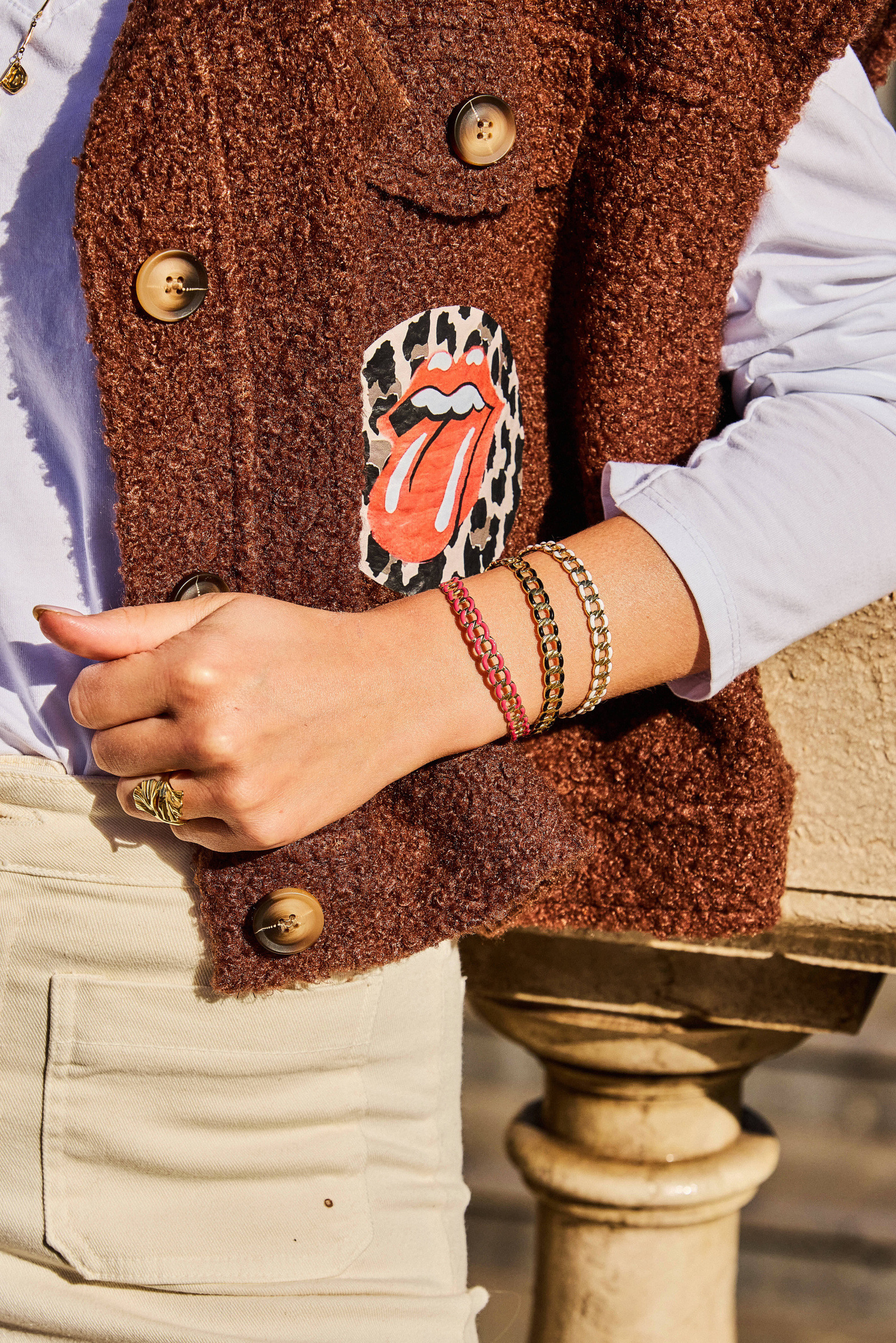 Grossiste Bellissima - Bracelet jonc chaîne émaillée en acier inoxydable