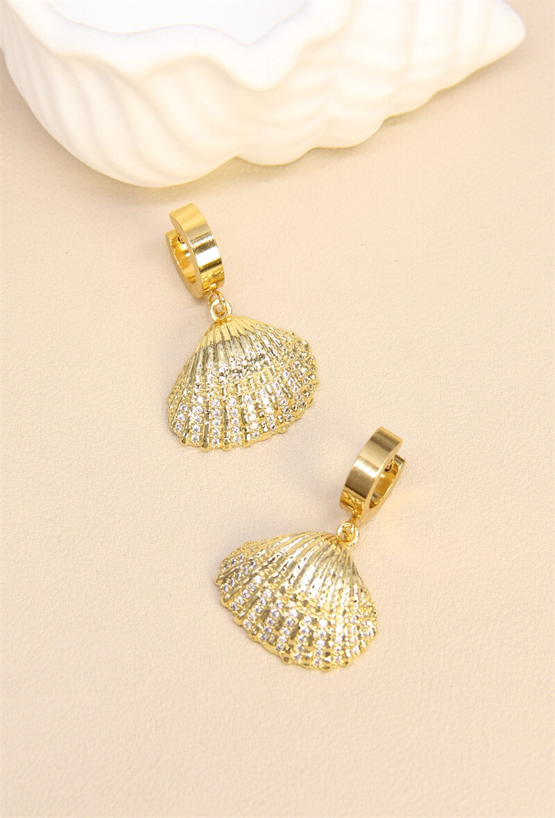Grossiste Bellissima - Boucles d'Oreilles Coquillage Strass Acier Inoxydable