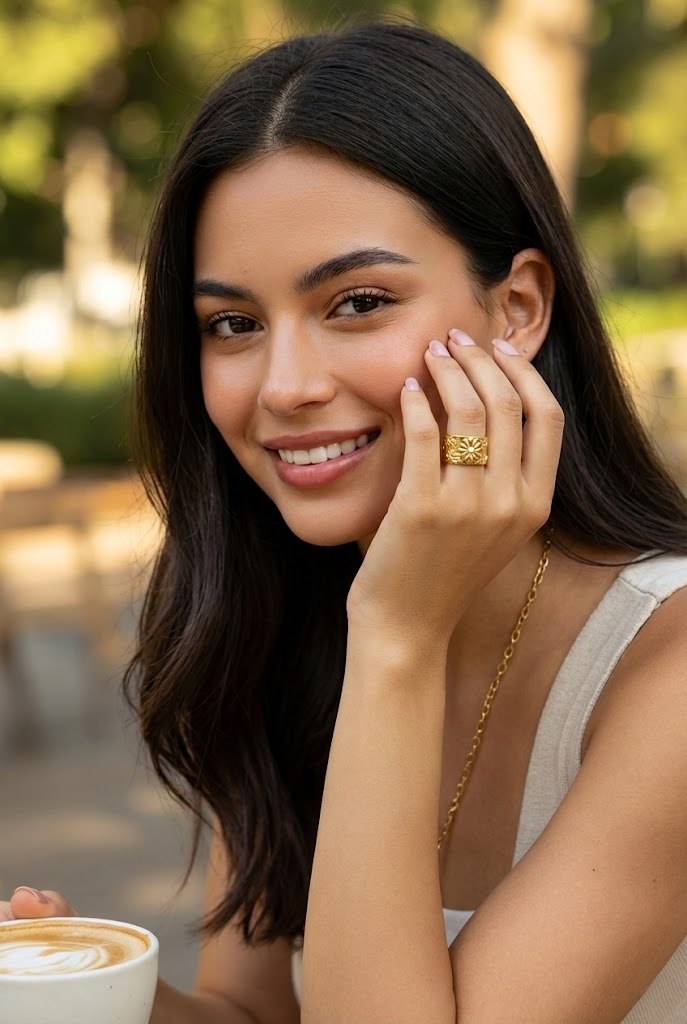 Grossiste Bellissima - Bague ajustable fleur perlée en acier inoxydable doré – Bijou chic et raffiné