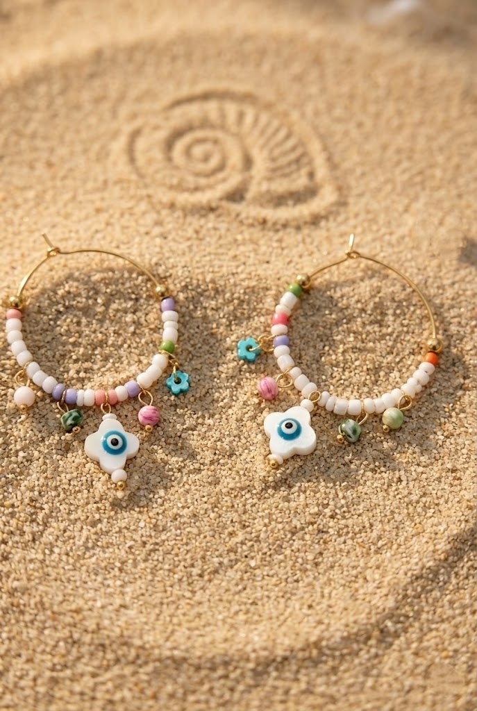 Grossiste Bellissima - Boucles d’Oreilles Créoles Perles Multicolores Acier Inoxydable – Style Bohème Chic