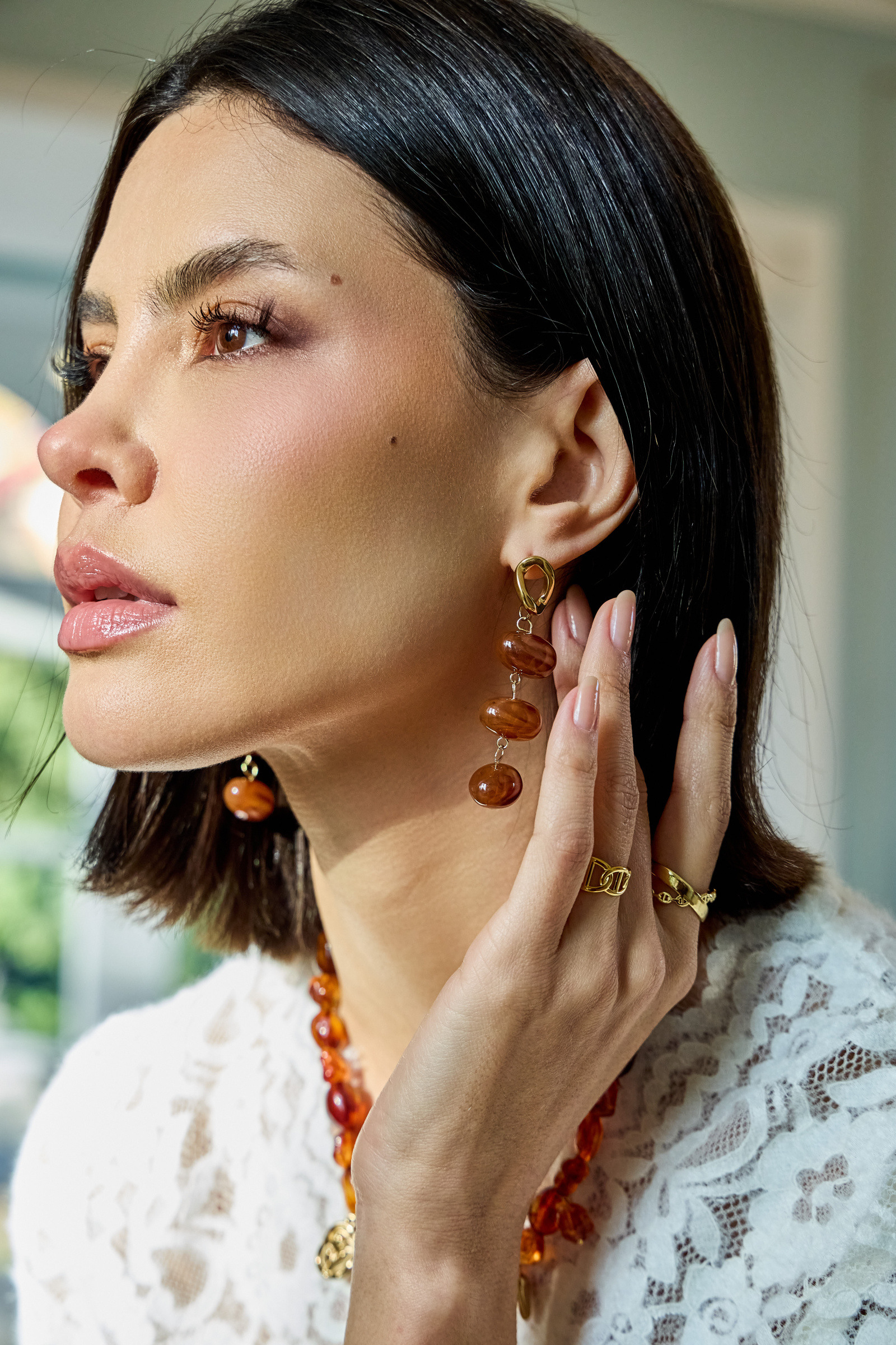 Grossiste Bellissima - Boucles d’oreilles pendantes résine brun en acier innoxydable