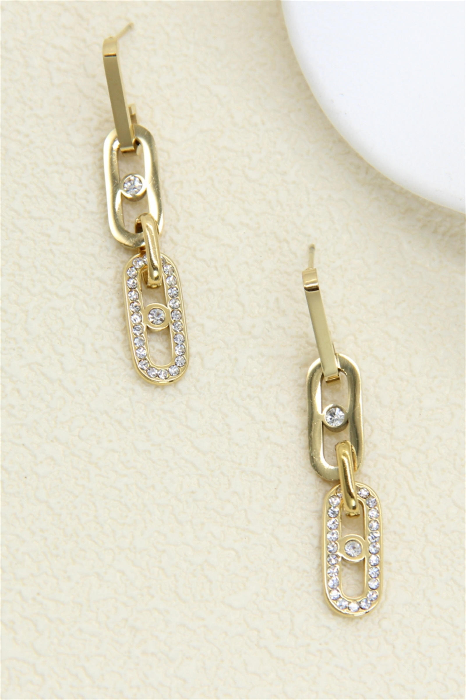 Grossiste Bellissima - Boucles d’oreilles maille rectangle strass – Acier inoxydable