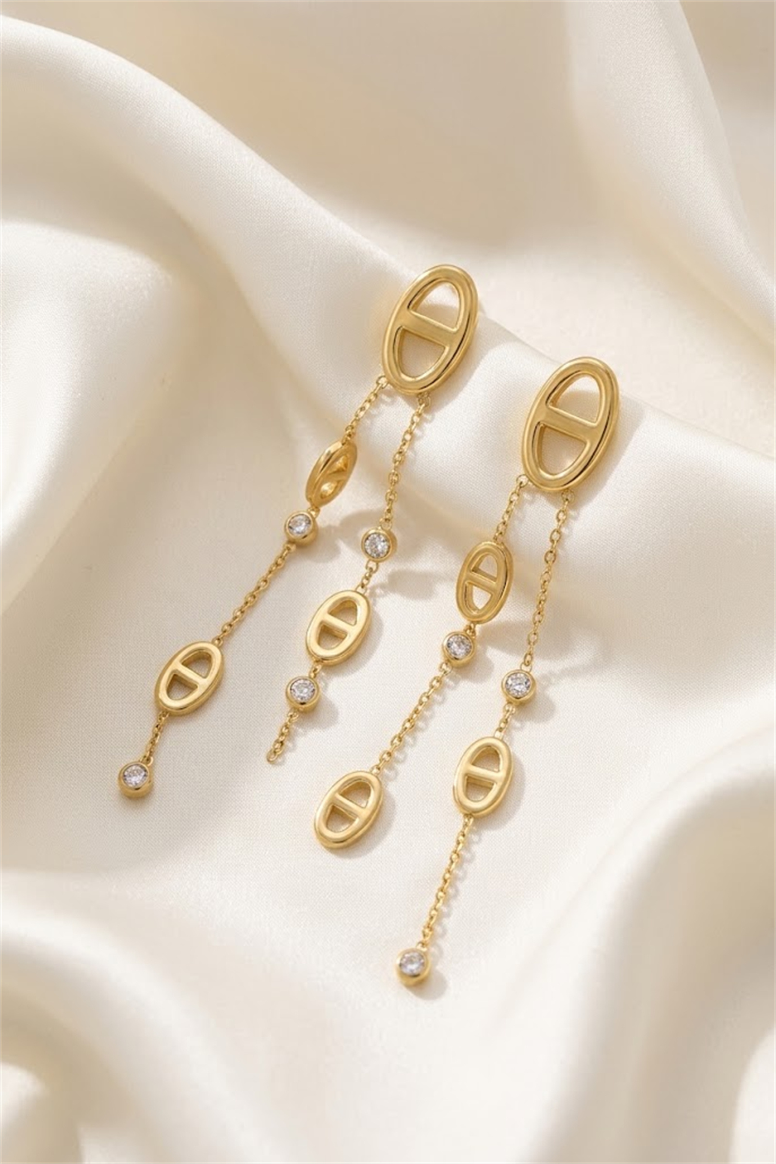 Grossiste Bellissima - Boucles d’oreilles pendantes maillons et strass en acier inoxydable
