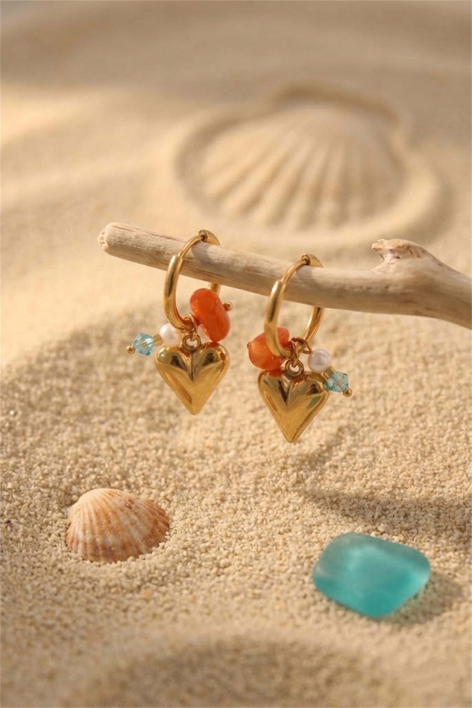 Grossiste Bellissima - Boucles d’Oreilles Cœur Orange – Acier Inoxydable Doré