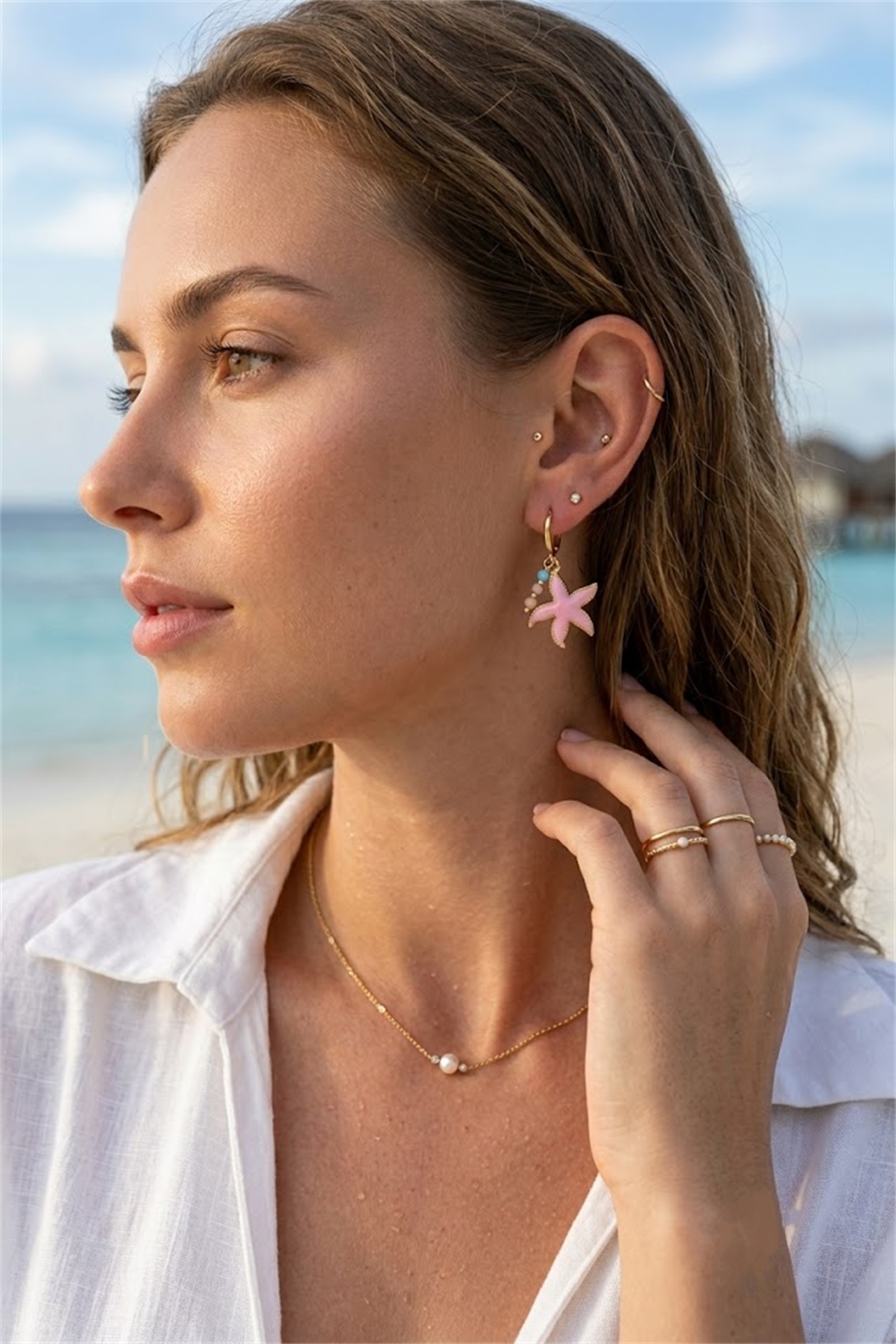 Grossiste Bellissima - Boucles d'Oreilles Étoile de Mer Rose en Acier Inoxydable – Douceur et Esprit Marin