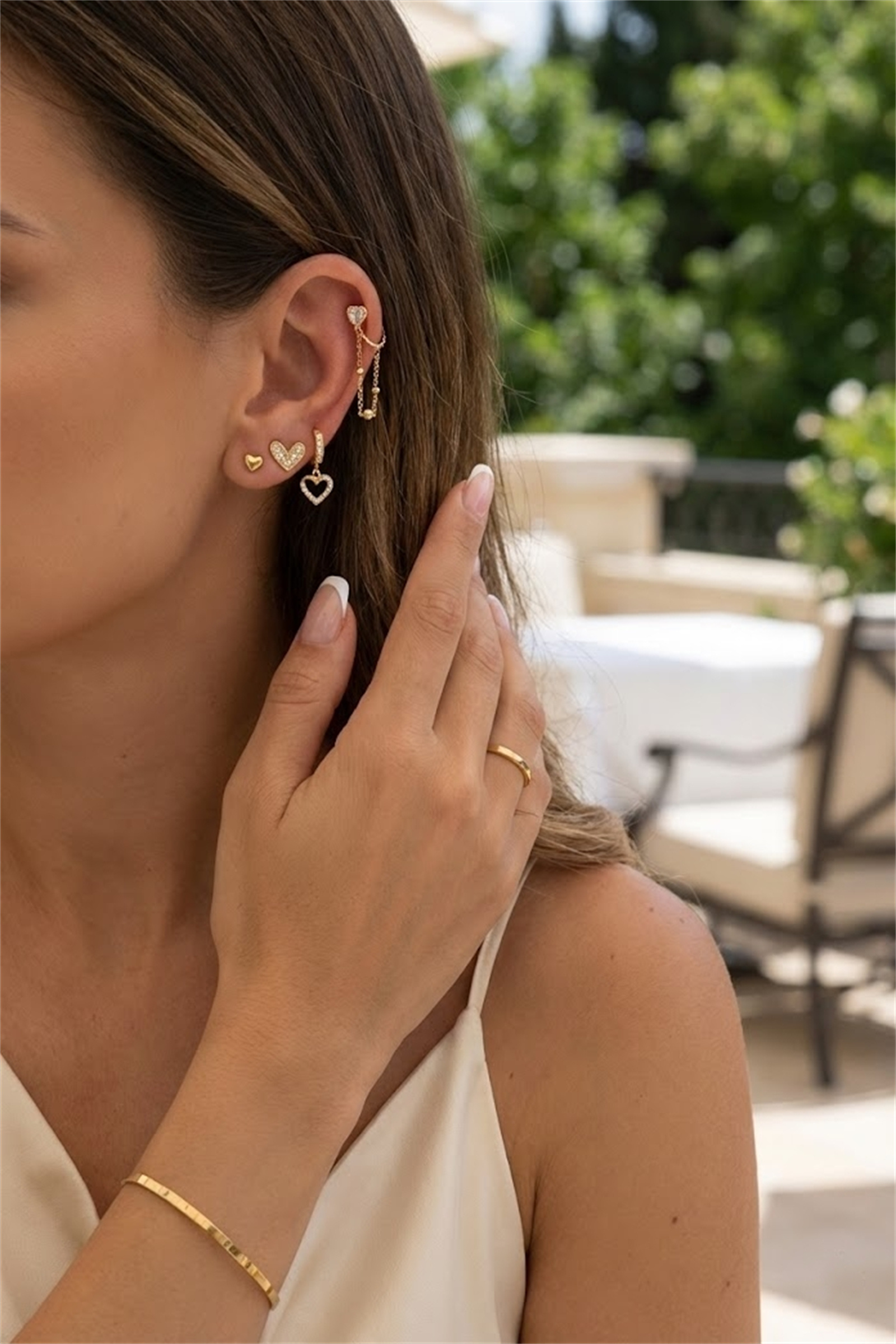 Grossiste Bellissima - Lot de 6 Piercings Oreille Cœur Cristal – Mono Boucles Dorées Acier Inoxydable