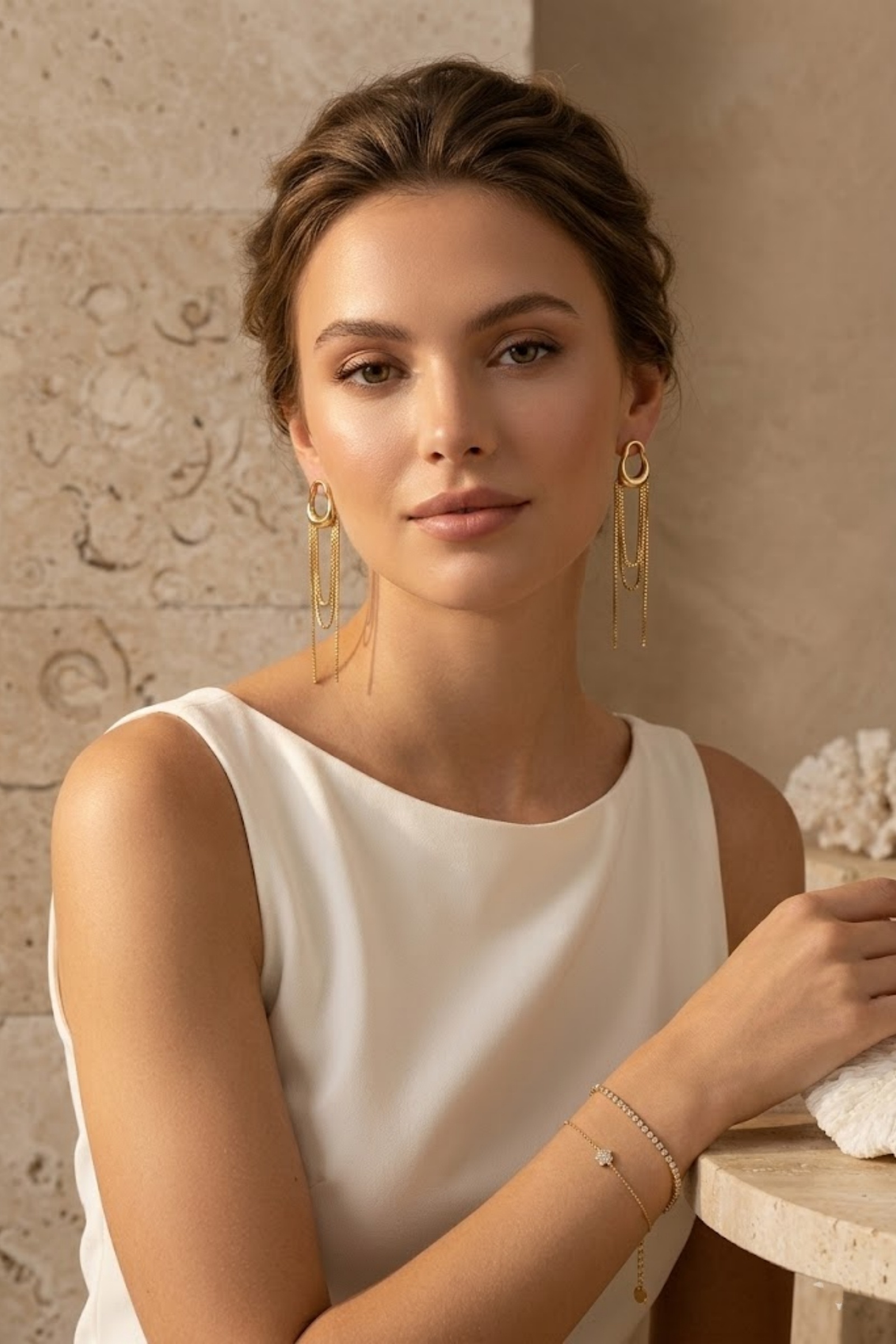 Grossiste Bellissima - Boucles d’Oreilles Chaîne Élégantes – Acier Inoxydable Doré