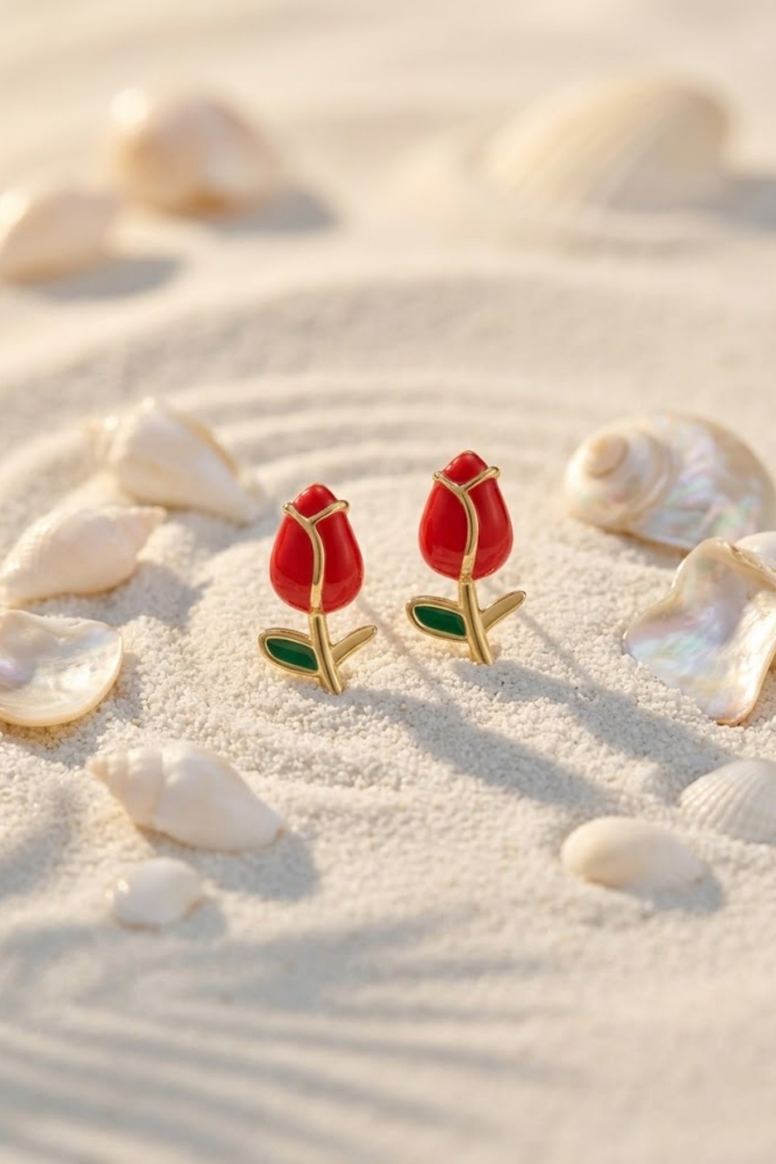 Grossiste Bellissima - Boucles d’Oreilles Rose Rouge en Acier Inoxydable