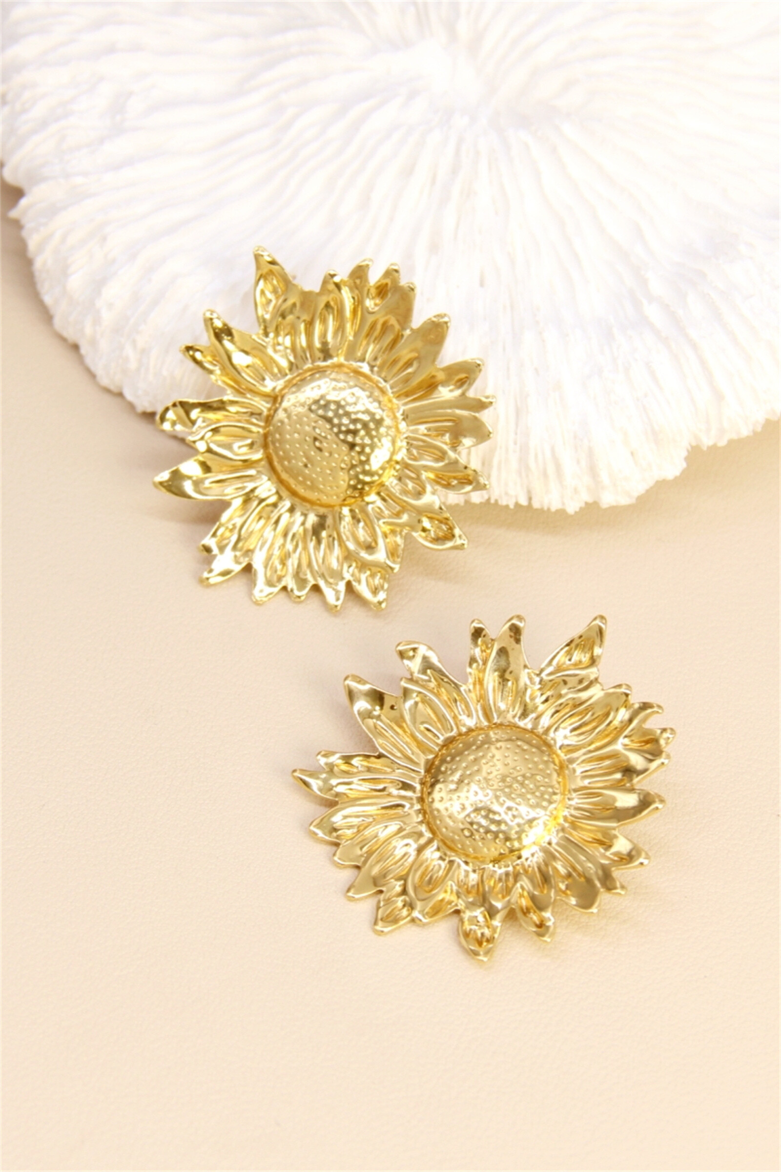 Großhändler Bellissima - Sonnenblumenohrringe - Goldener Edelstahl, Sonnenschein