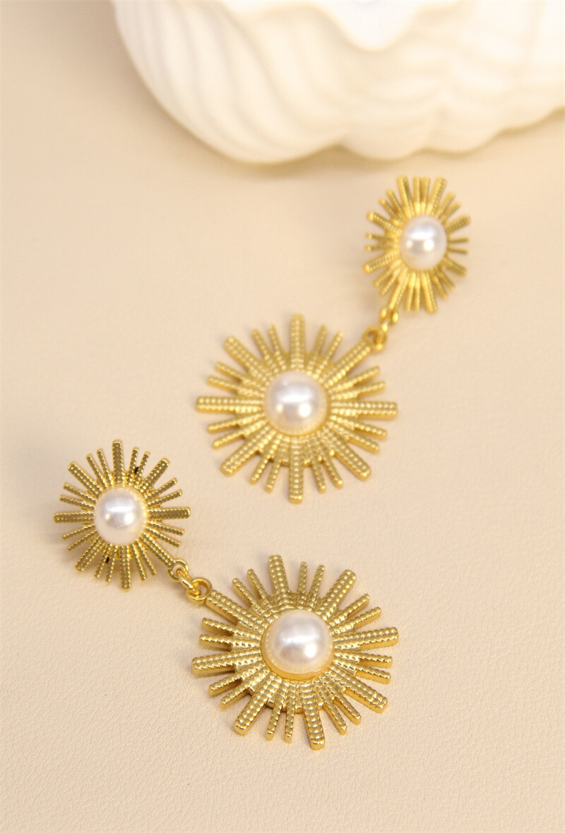 Grossiste Bellissima - Boucles d'oreilles pendantes ornées de perles en acier inoxydable