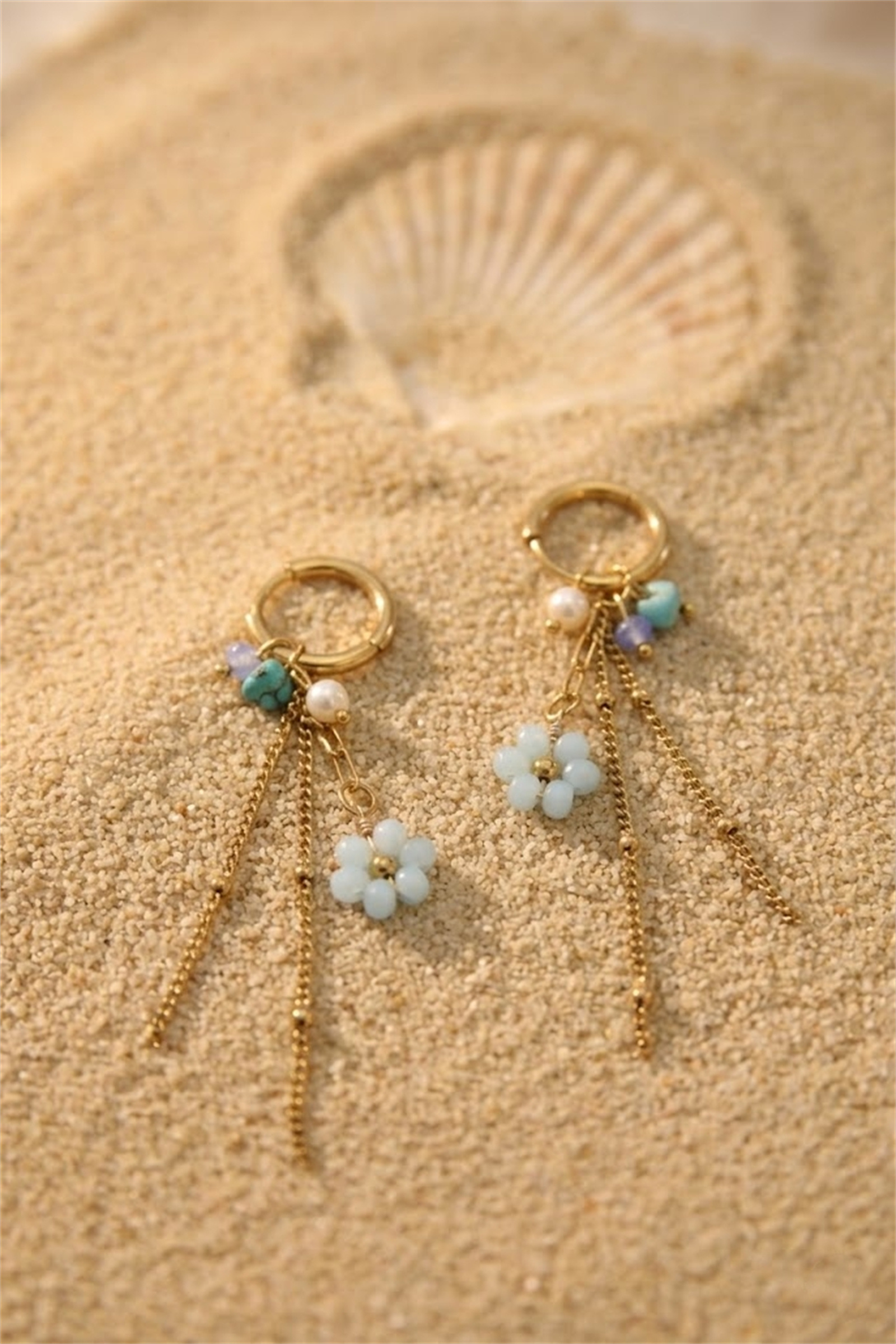 Grossiste Bellissima - Boucles d’Oreilles Fleur Perles Bleues – Acier Inoxydable Doré