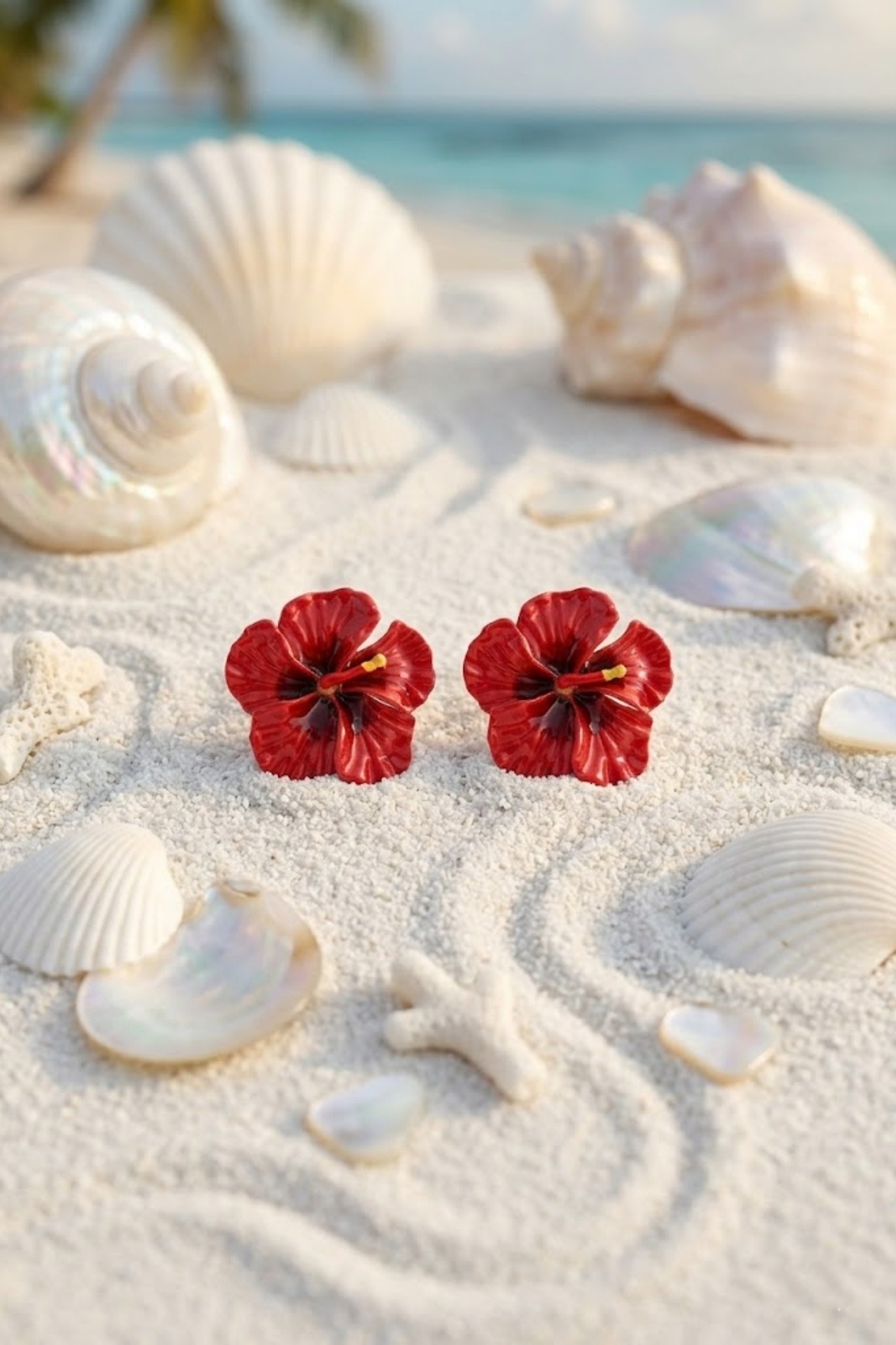 Mayorista Bellissima - Pendientes Flor de Hibisco Rojo – Acero Inoxidable