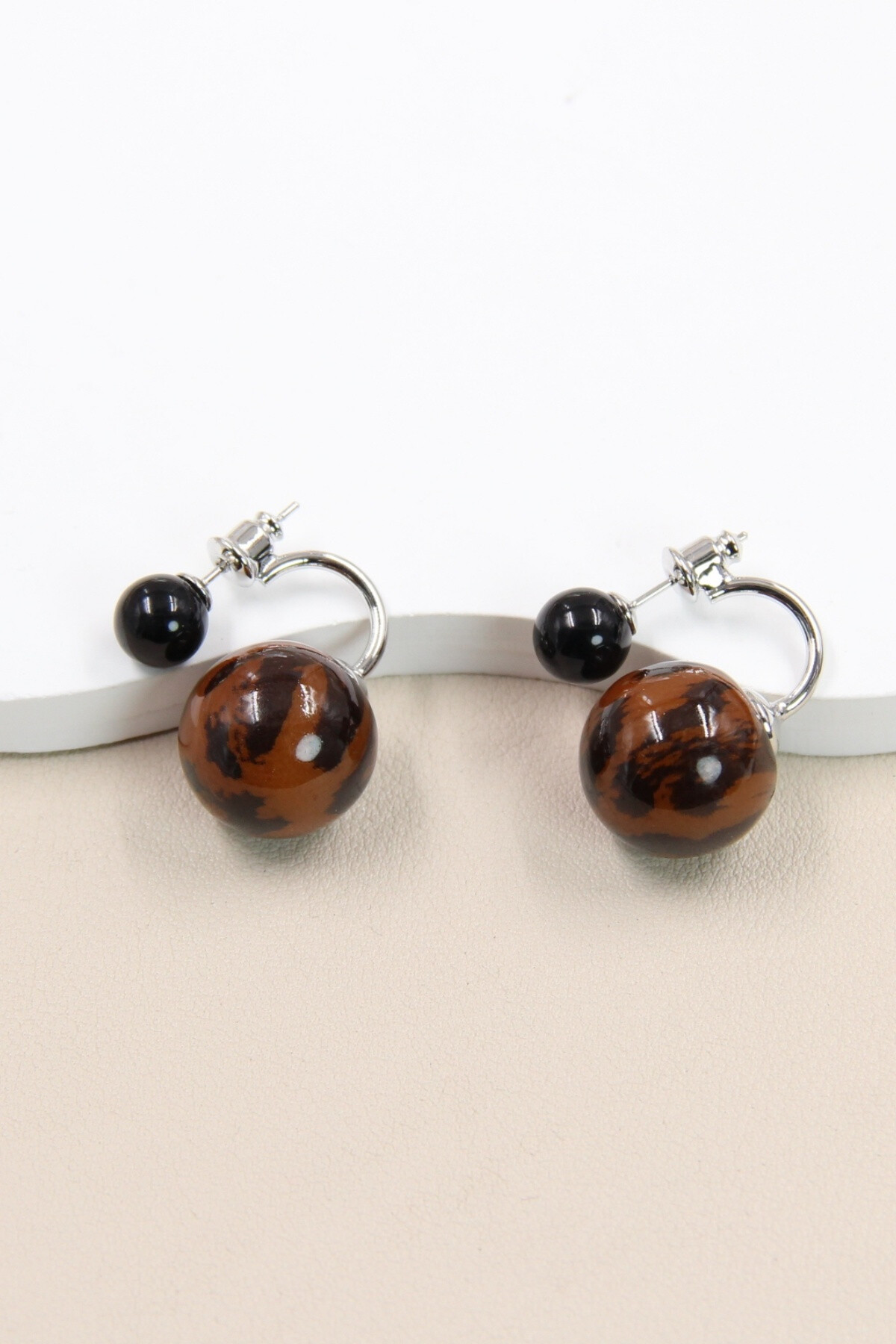 Wholesaler Bellissima - Double pearl earrings leopart in 925 silver rod