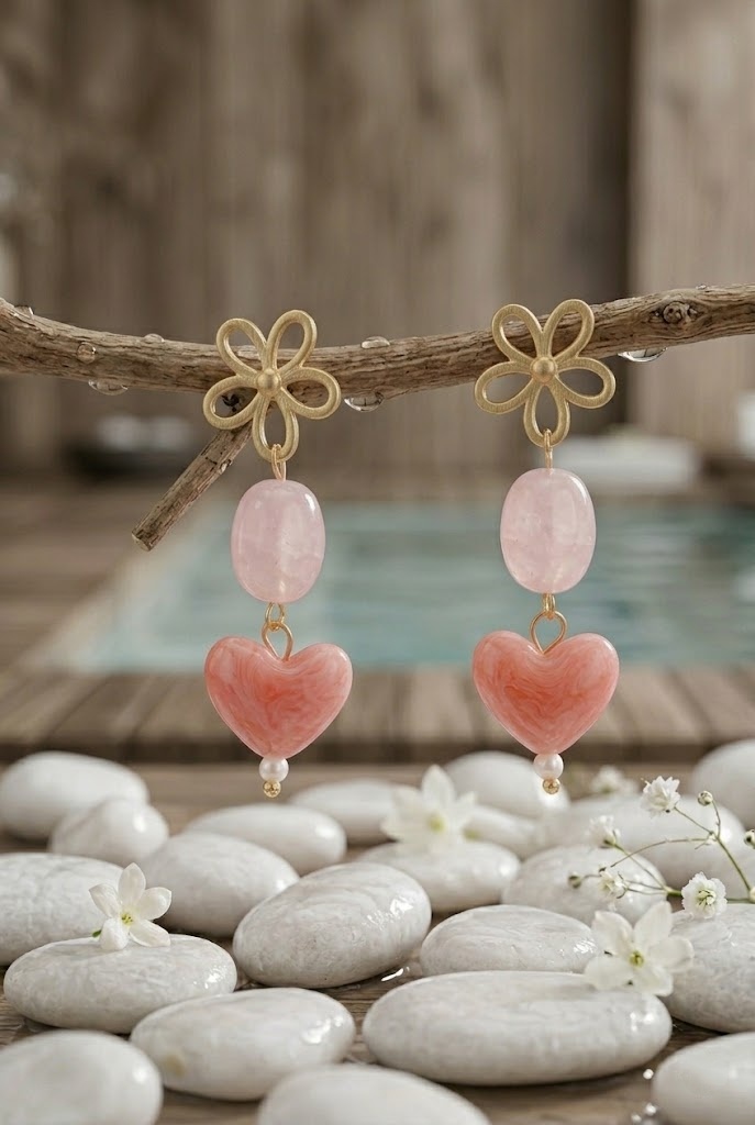 Mayorista Bellissima - Pendientes de Resina Flor & Corazón – Joyería Chic Bohemia de Moda para Mujer