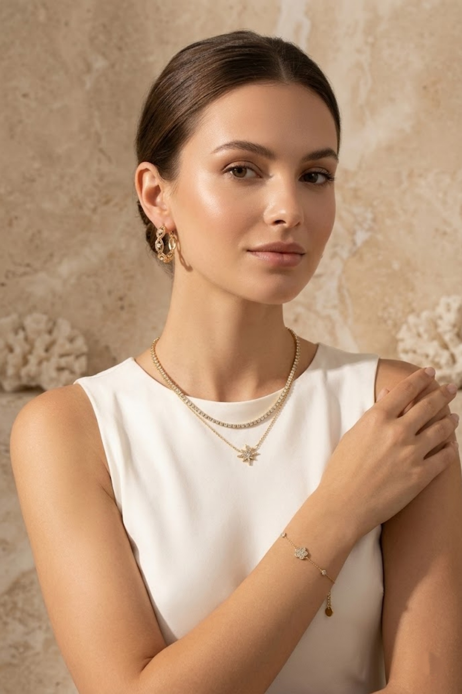 Grossiste Bellissima - Boucles d’Oreilles Créoles Strass – Acier Inoxydable Élégant