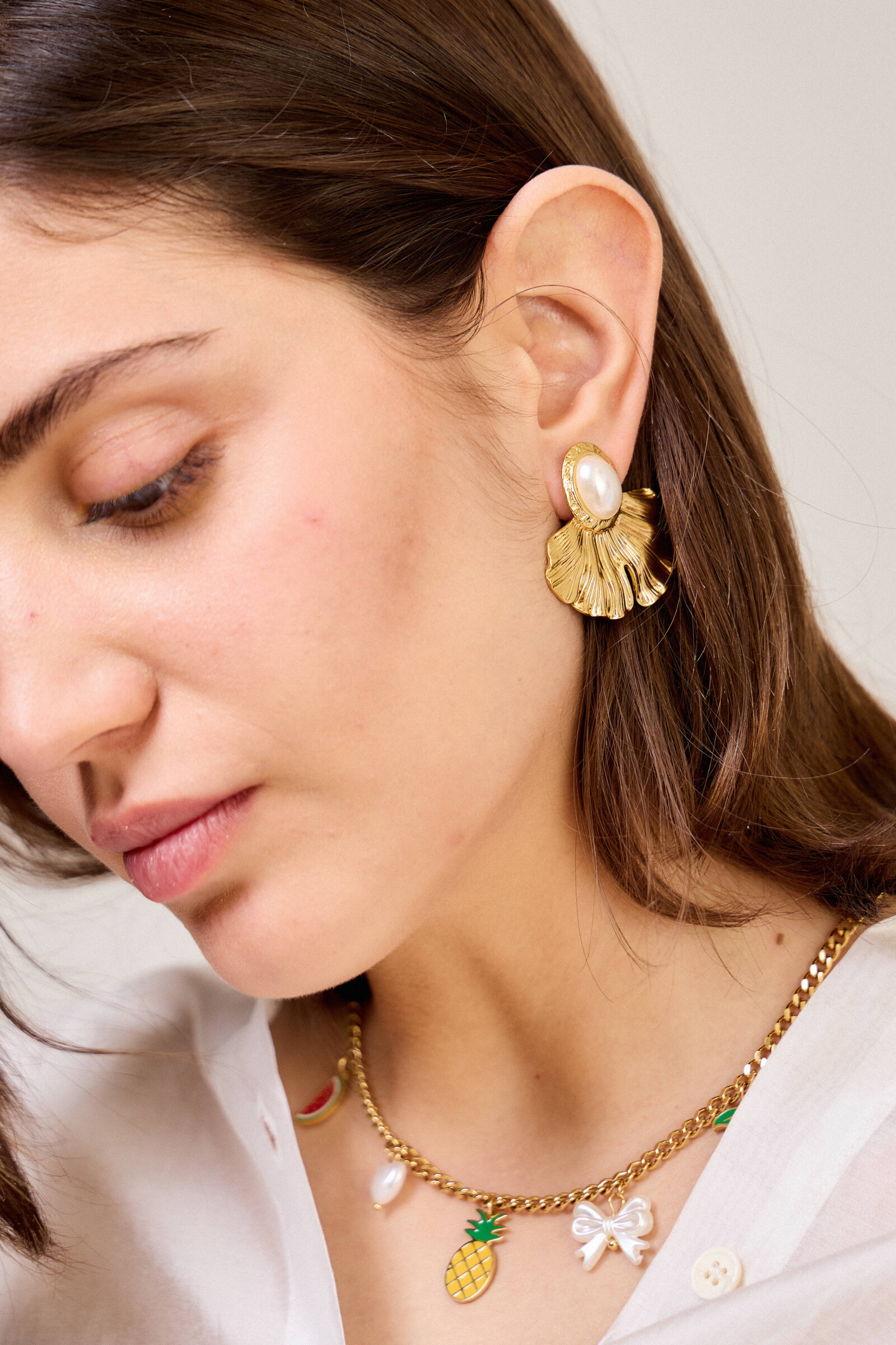 Grossiste Bellissima - Boucles d'Oreilles Perle Acier Inoxydable Élégantes