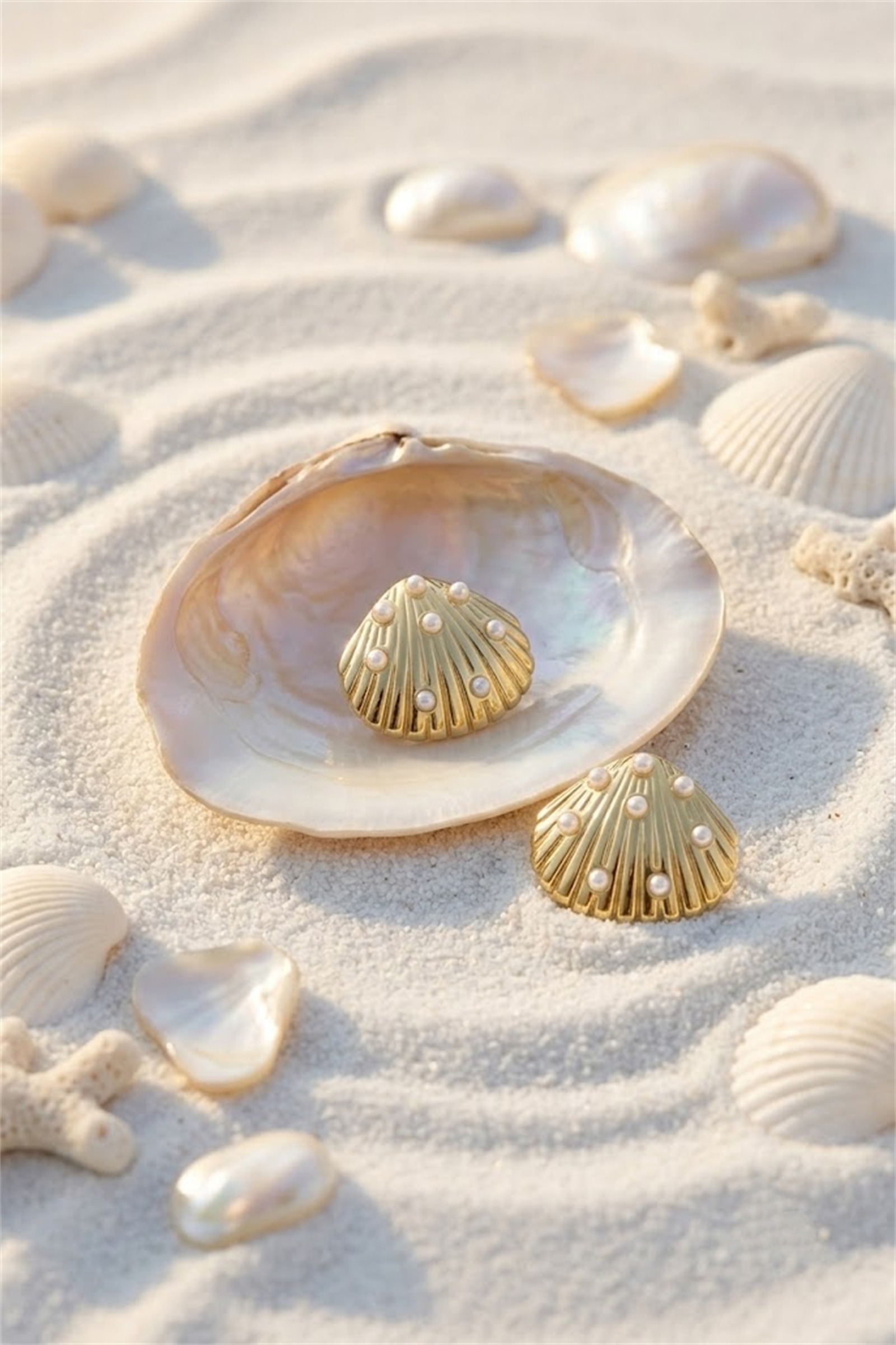 Grossiste Bellissima - Boucles d'Oreilles Coquillage Perlées en Acier Inoxydable – Charme Marin Chic