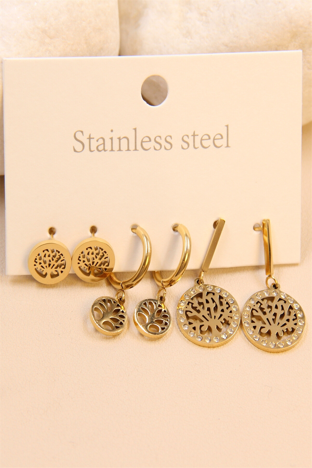 Wholesaler Bellissima - Stainless steel earrings - Trio of brightness tree of life
