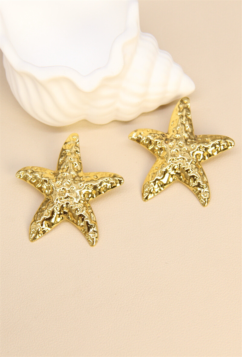 Grossiste Bellissima - Boucles d'oreilles étoile de mer martelées en acier inoxydable