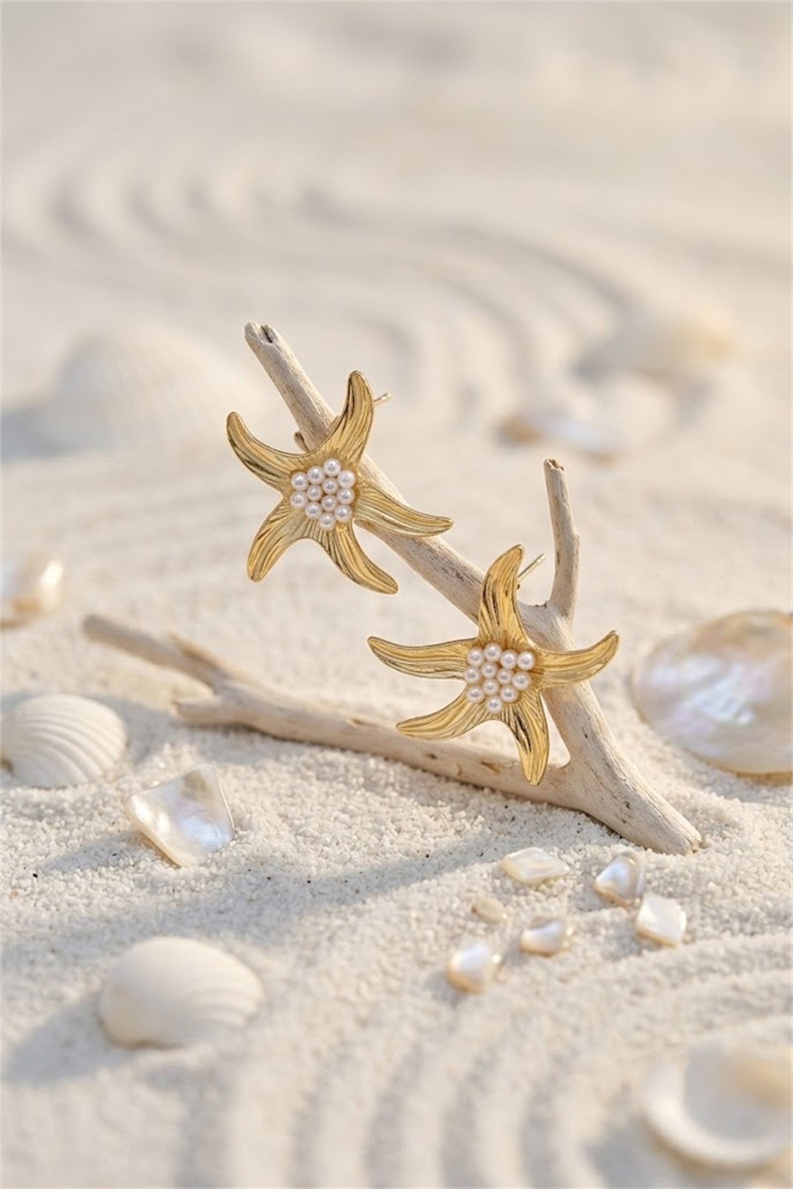Grossista Bellissima - Orecchini con Perle a Forma di Stella Marina in Acciaio Inossidabile – Stile Costiero Chic