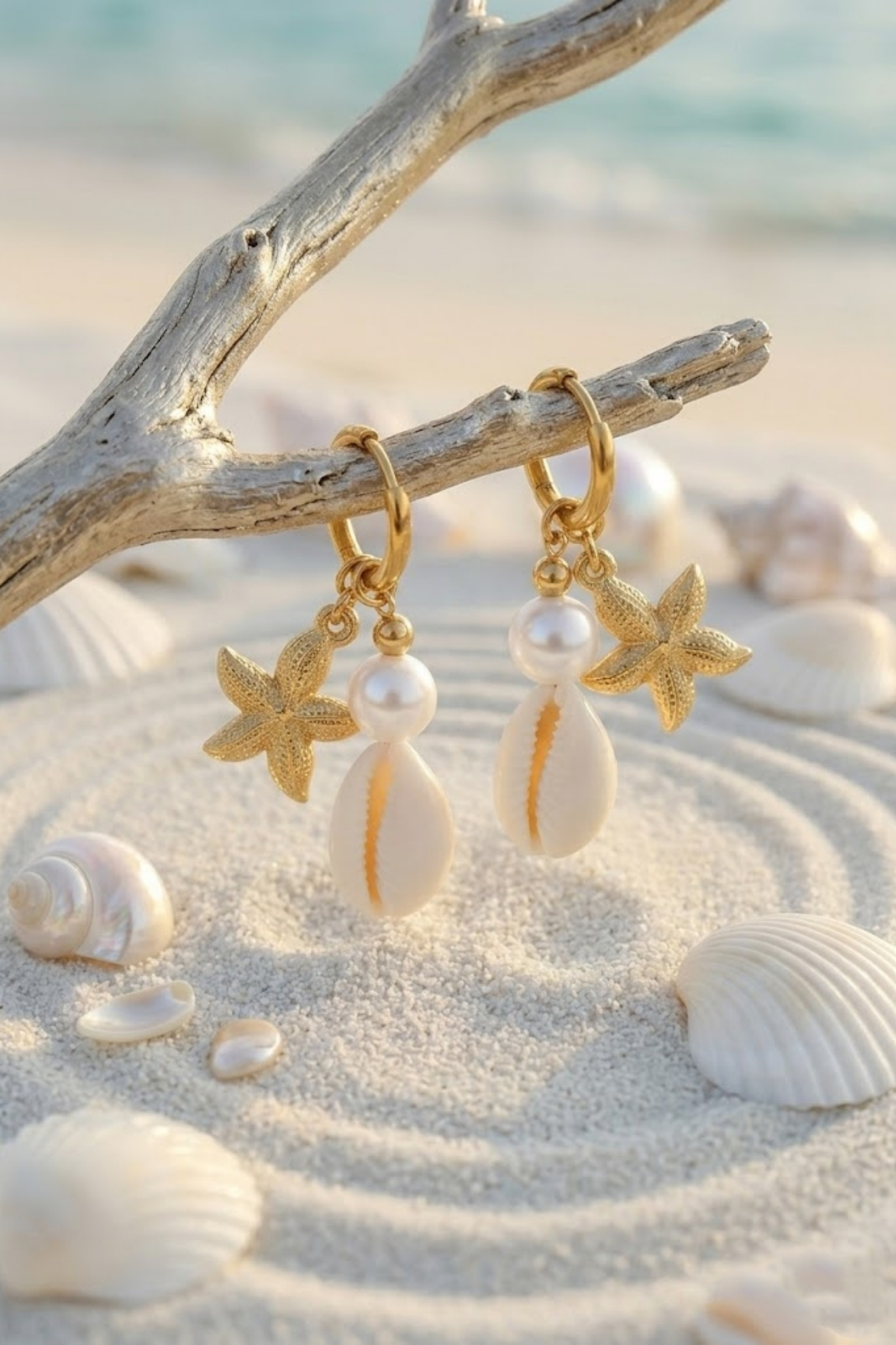 Mayorista Bellissima - Pendientes de Estrella de Mar y Concha – Estilo Chic de Playa