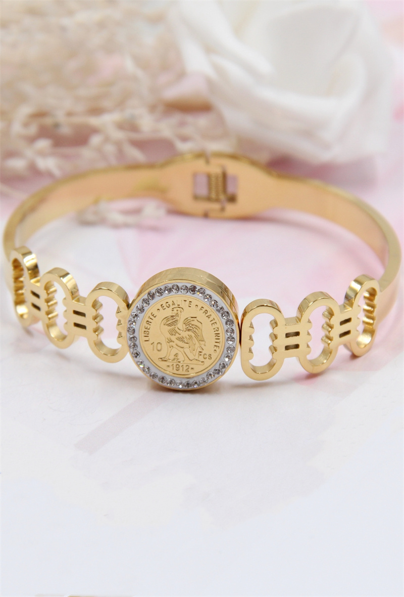 Grossista Bellissima - Bracciale in acciaio inossidabile con design di gallo e diamanti sintetici