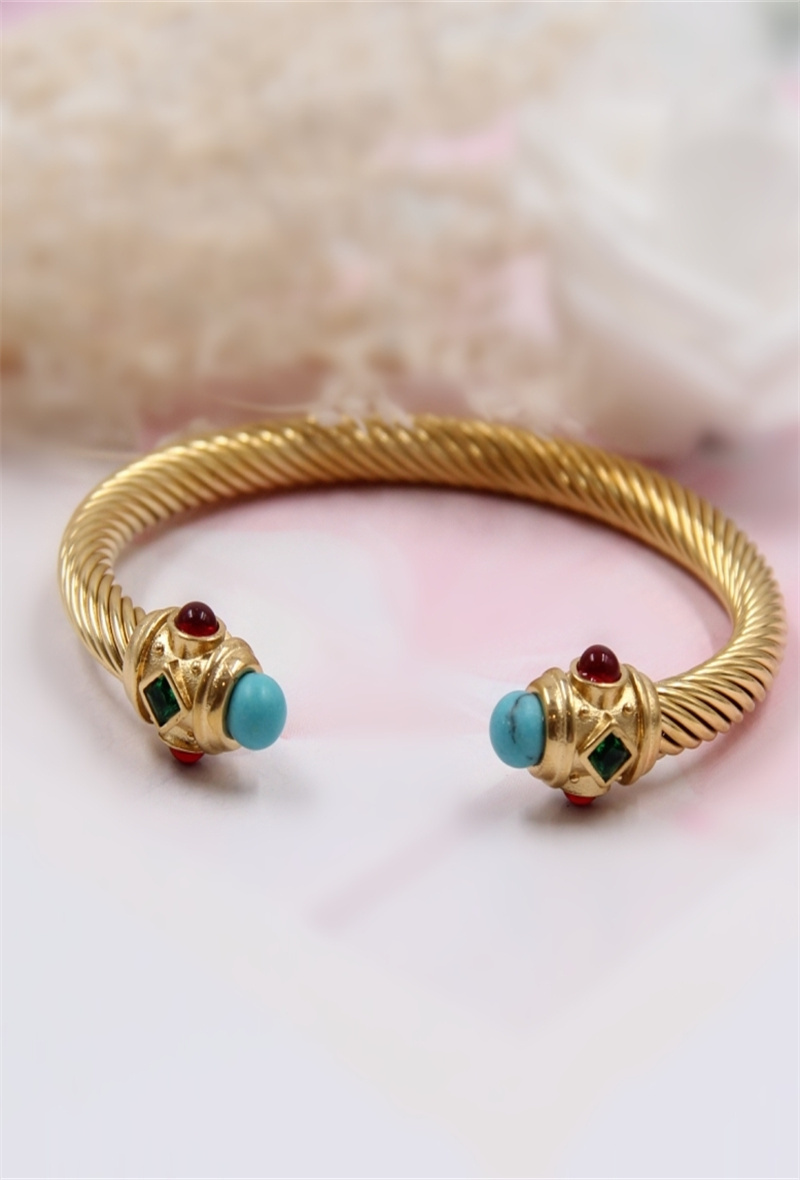 Grossista Bellissima - Bracciale rigido in vetro di cristallo regolabile in acciaio inossidabile