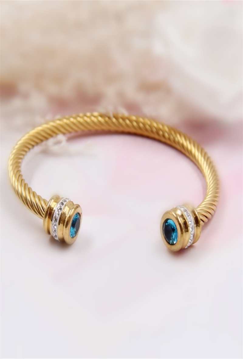 Grossista Bellissima - Bracciale rigido in vetro di cristallo regolabile in acciaio inossidabile