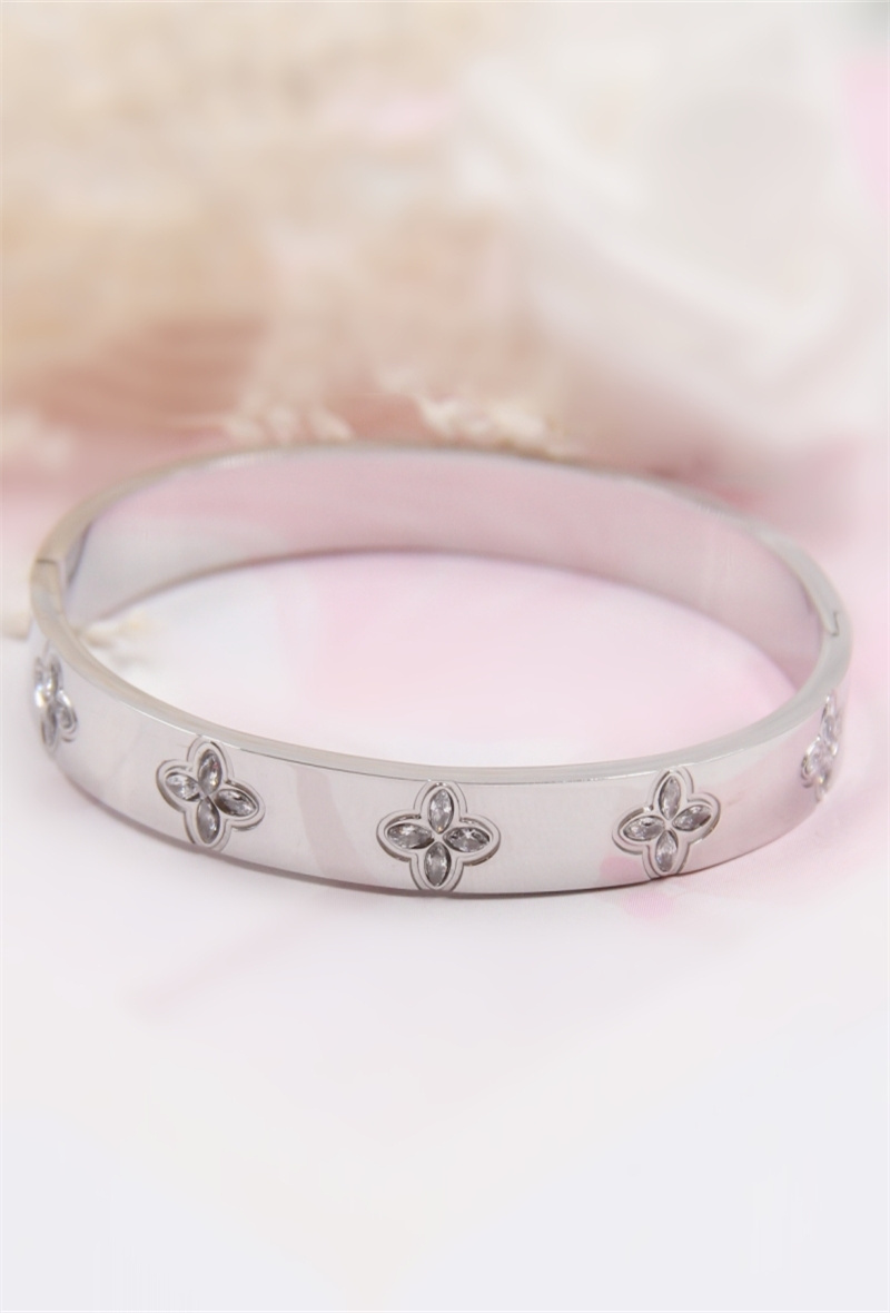 Grossista Bellissima - Bracciale floreale incastonato con zirconi in acciaio inossidabile