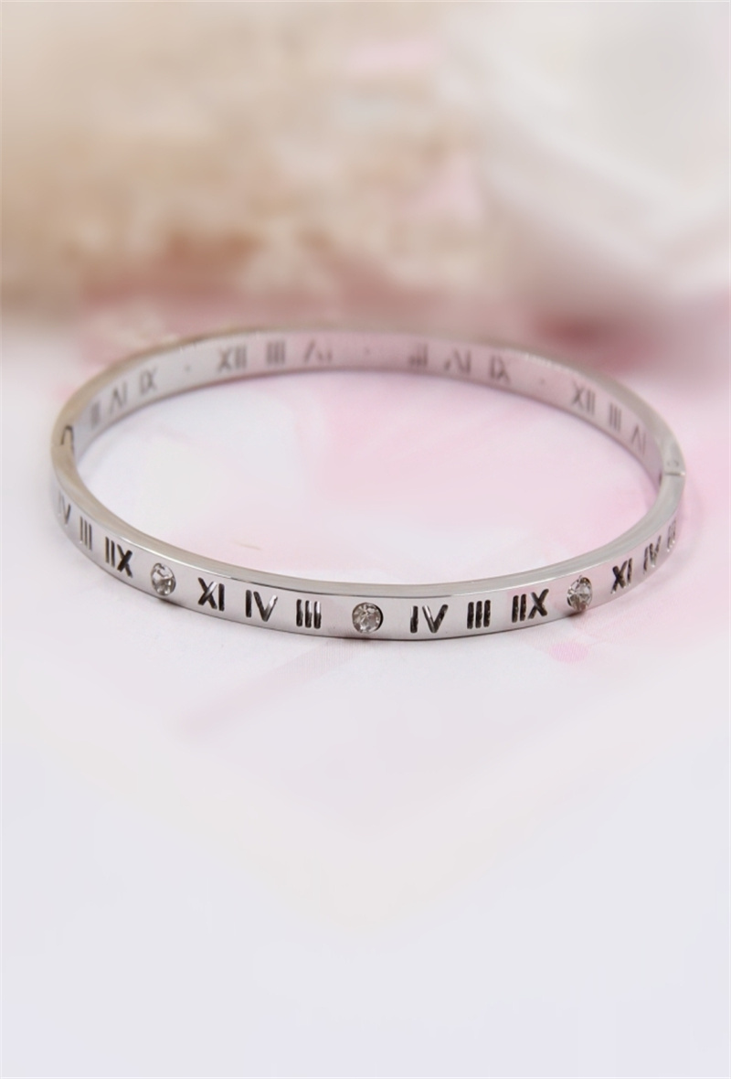 Grossista Bellissima - Bracciale in acciaio inossidabile con numeri romani e diamanti sintetici