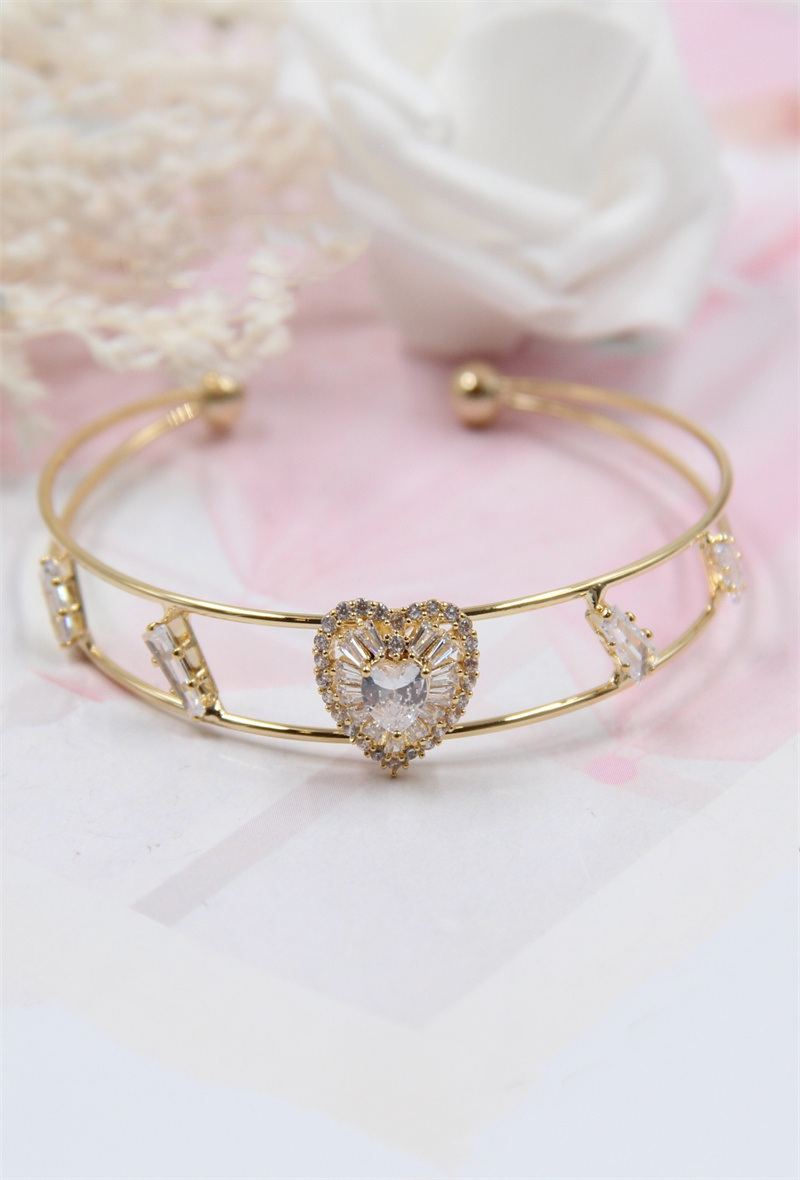 Grossista Bellissima - Bracciale a cuore regolabile rodiato e incastonato con zirconi