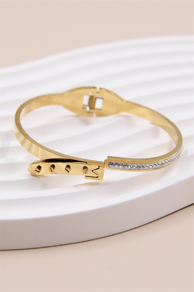 Grossista Bellissima - Bracciale tipo schiava con fibbia da cintura decorata con strass in acciaio inossidabile