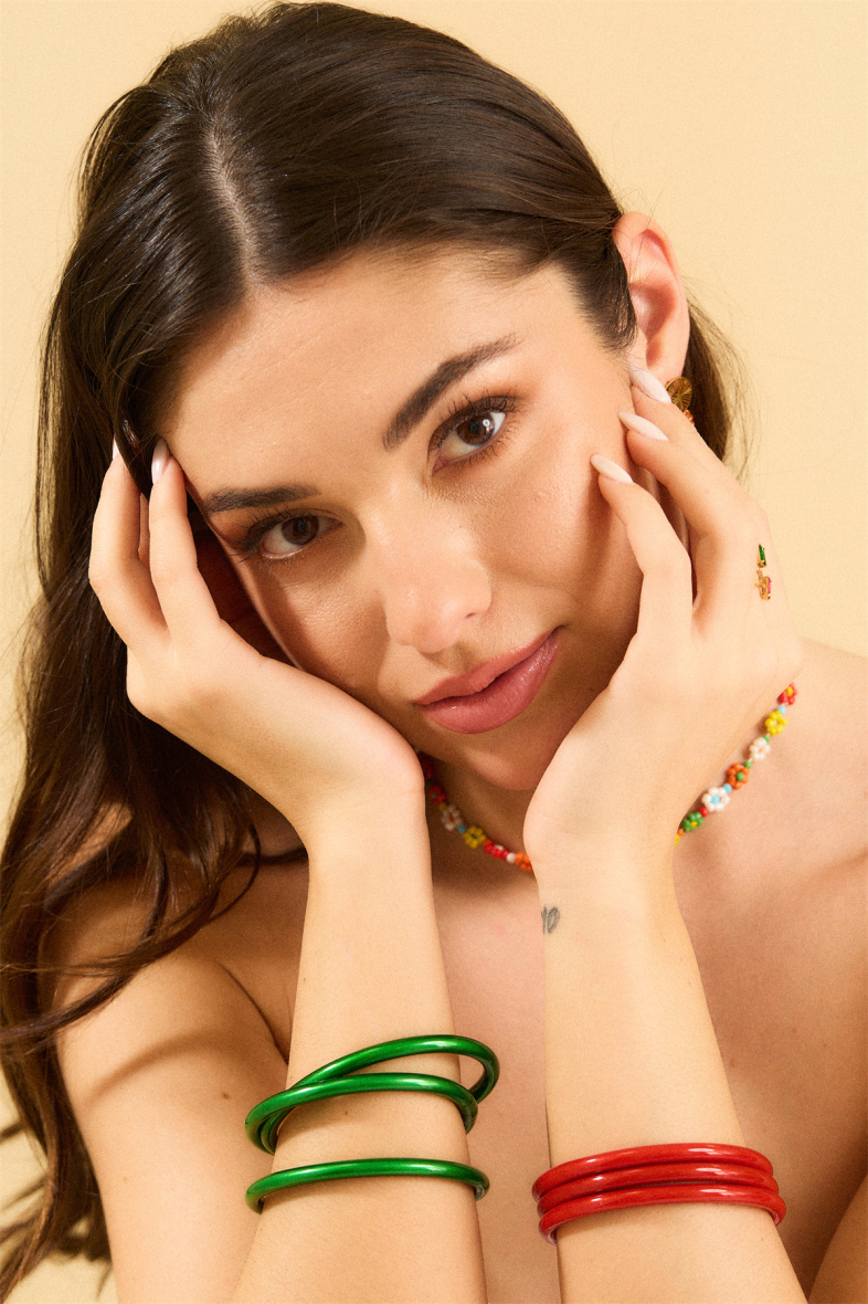 Grossiste Bellissima - Bracelet jonc Bouddhiste épais pailleté souple porte Bonheur