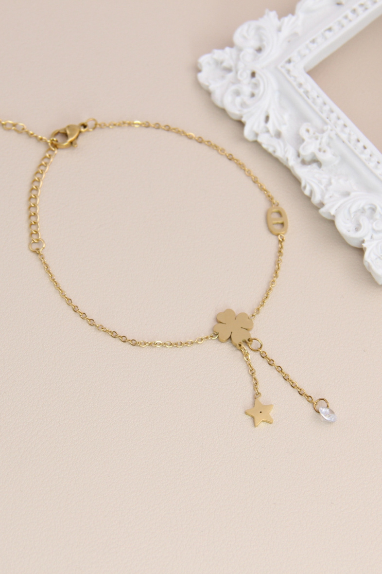Grossiste Bellissima - Bracelet trèfle ornée de strass en acier inoxydable
