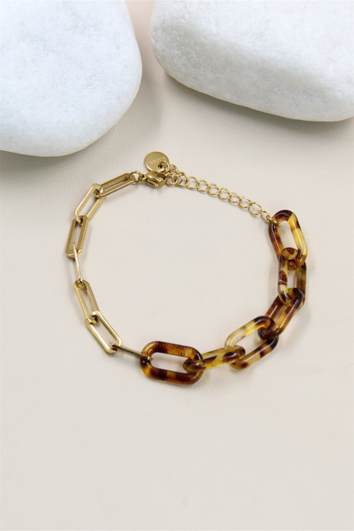 Grossiste Bellissima - Bracelet asymétrique maille résine léopart chaîne en acier inoxydable