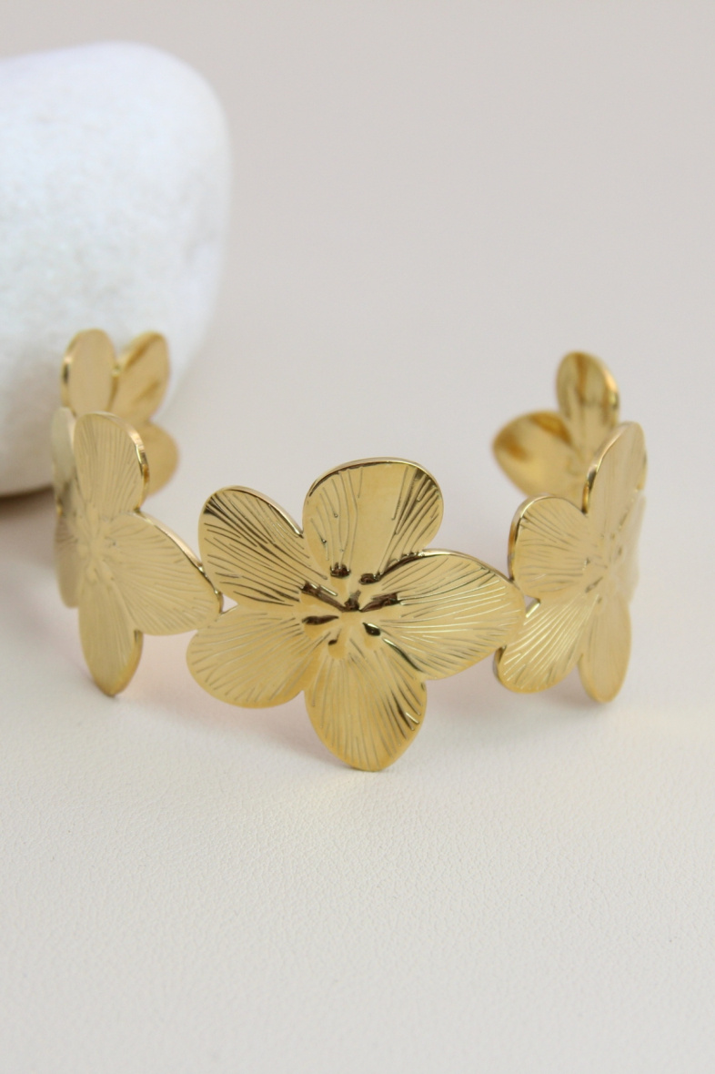 Grossista Bellissima - Bracciale rigido fiore bracciale regolabile in acciaio inossidabile