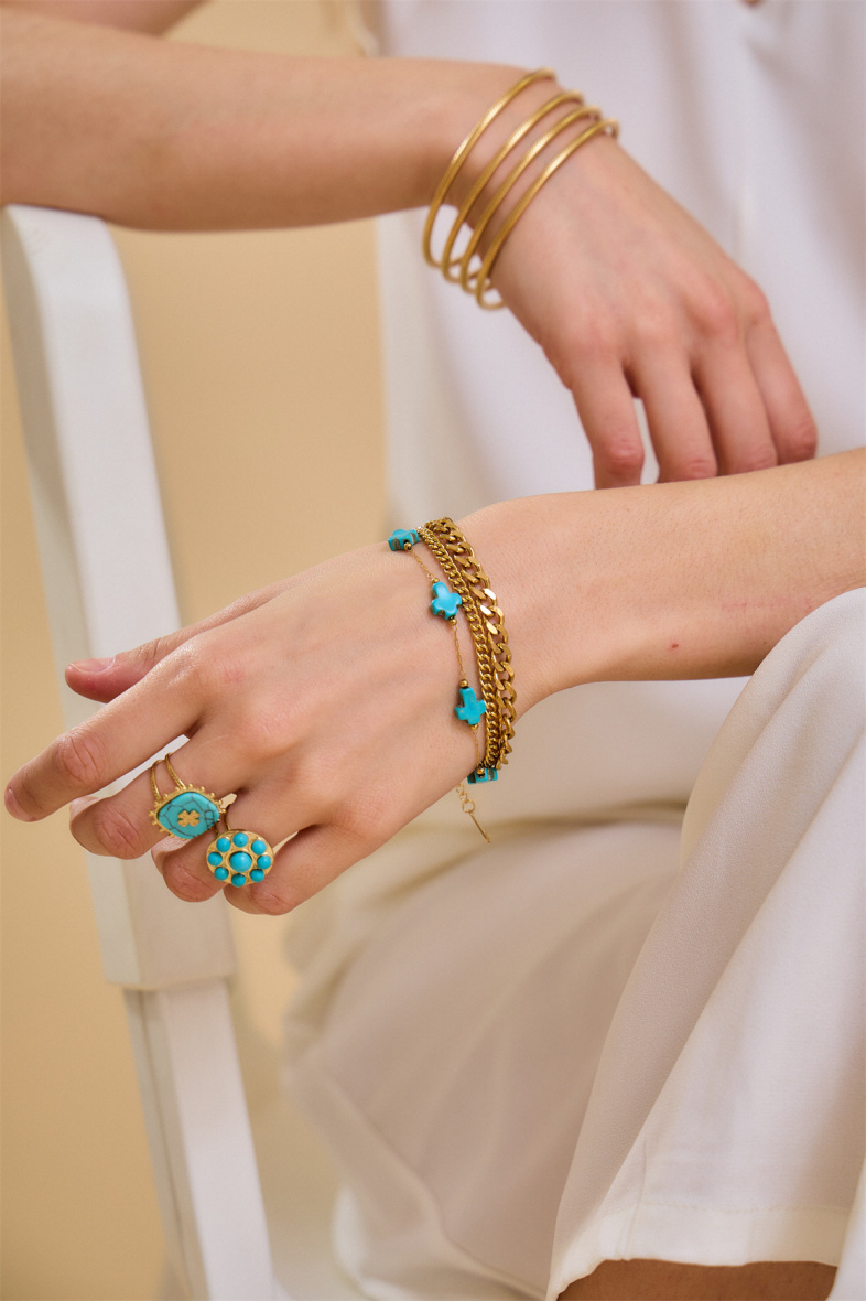 Grossiste Bellissima - Bracelet 3 rangs orné de croix en pierre en acier inoxydable