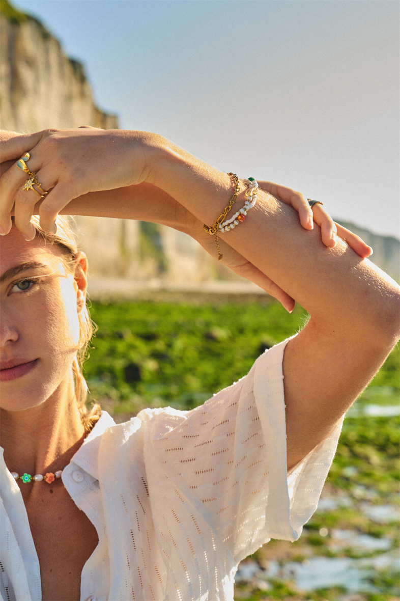 Grossiste Bellissima - Bracelet multi rangs orné de perle en acier inoxydable