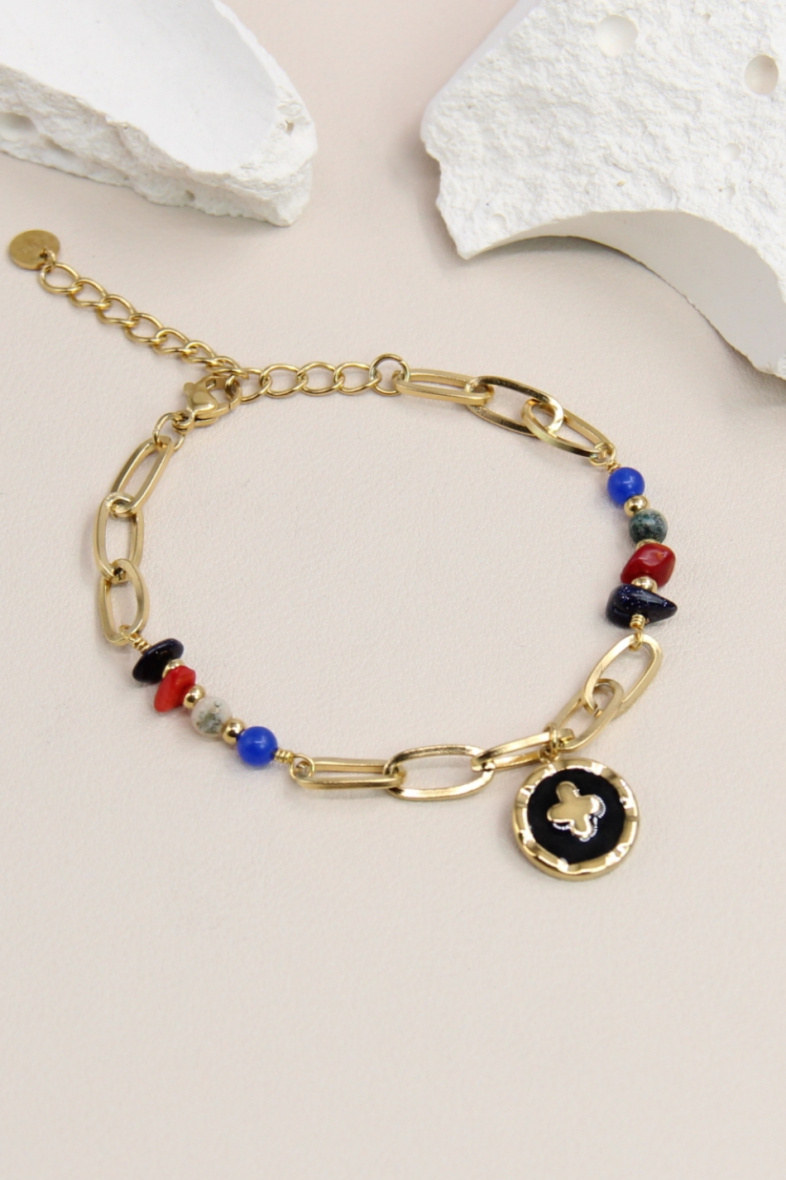 Grossiste Bellissima - Bracelet grosse maille orné de pierre en acier inoxydable.