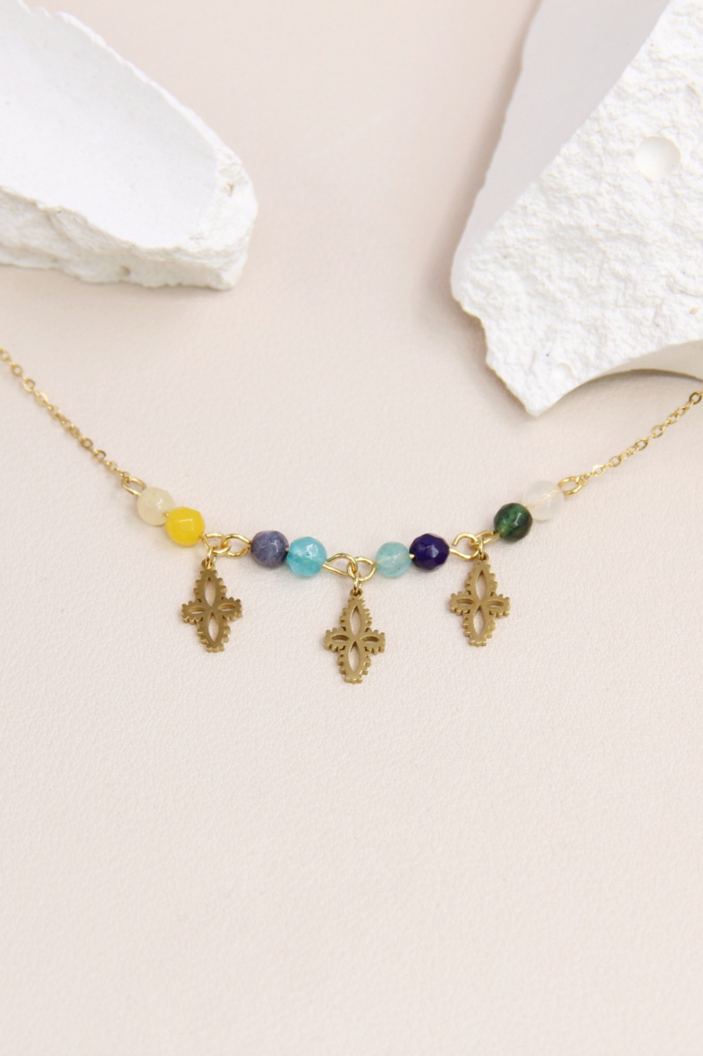 Grossiste Bellissima - Bracelet croix orné de perle en acier inoxydable