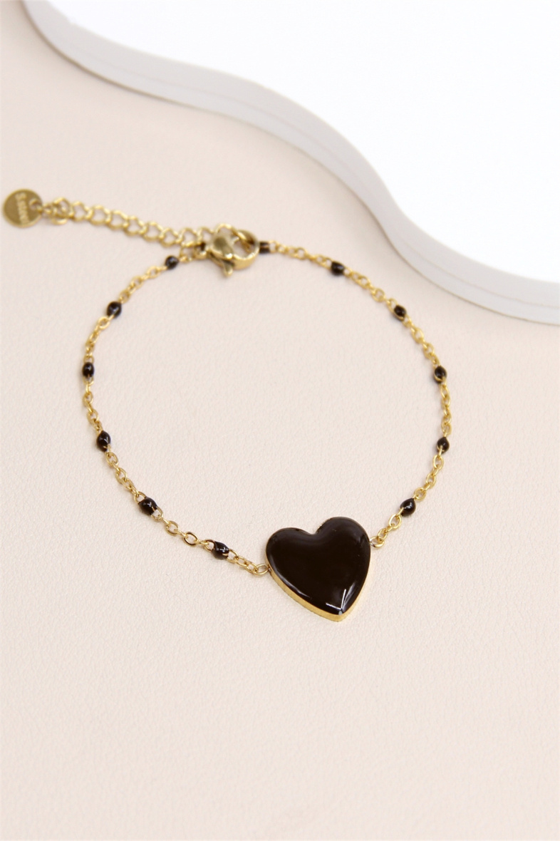 Grossiste Bellissima - Bracelet Cœur Émaillé en Acier Inoxydable