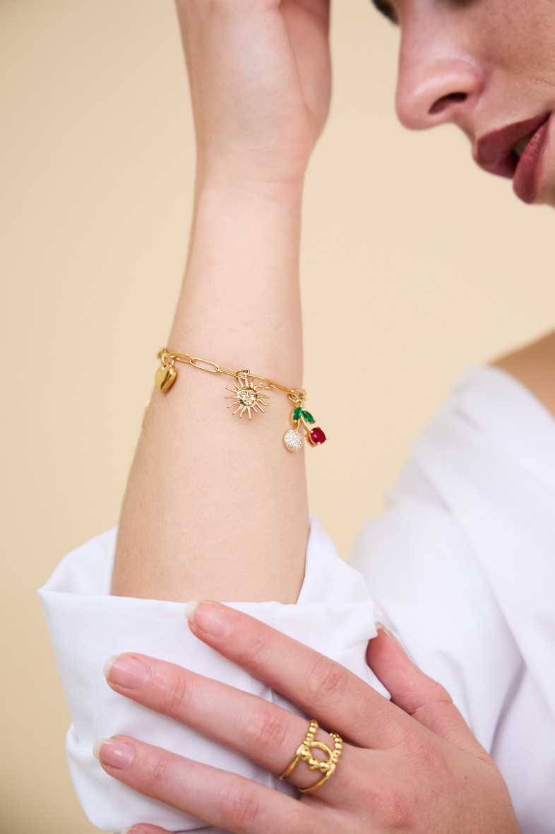 Grossiste Bellissima - Bracelet Breloque Cerise, lune, soleil et etincelle en Acier Inoxydable