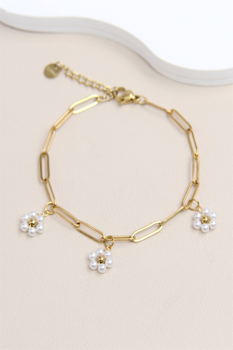 Grossiste Bellissima - Bracelet Fleur en Perles en Acier Inoxydable - Élégance et Raffinement